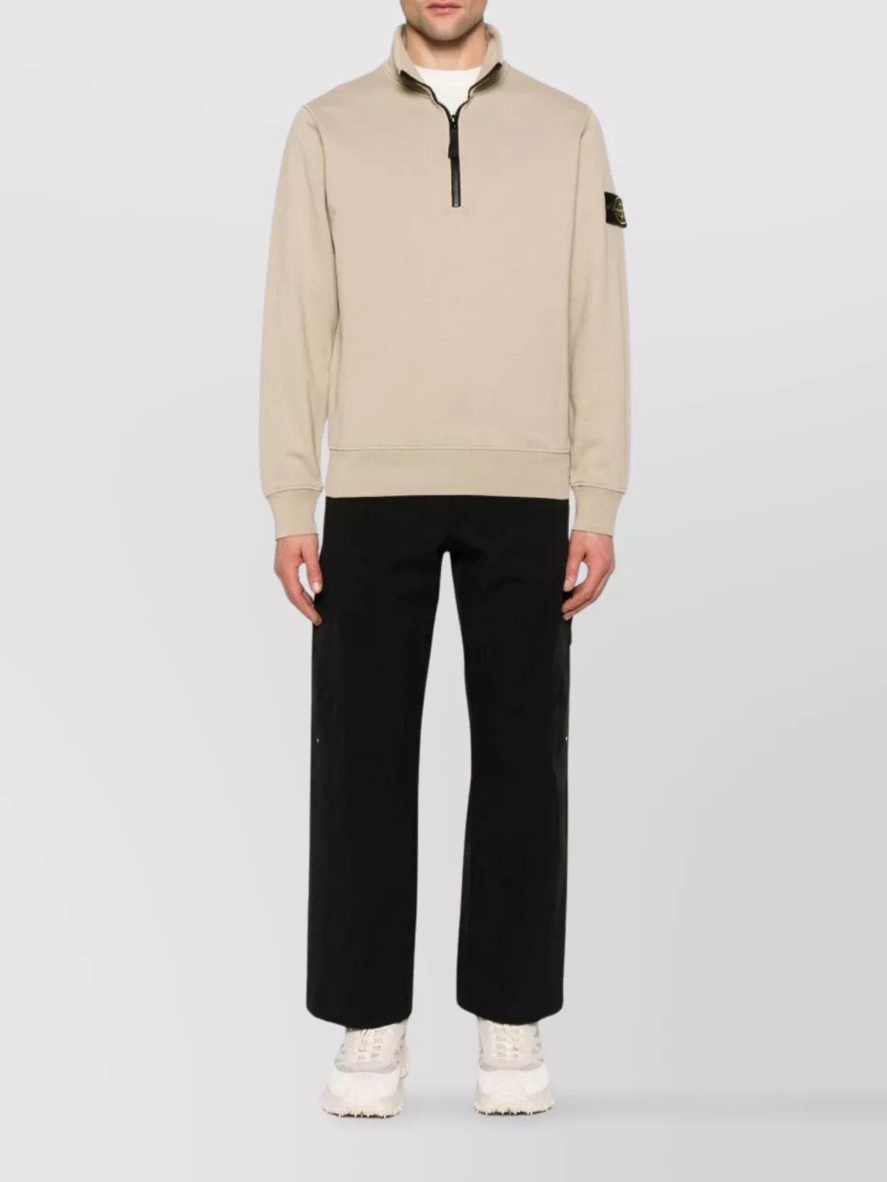 Stone Island High Collar Ribbed Cuffs Sweater In Neutral