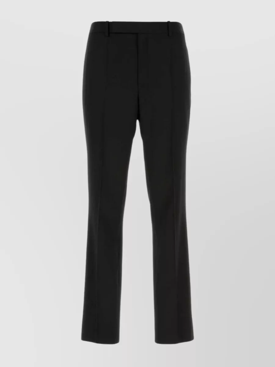 Shop Saint Laurent Straight Leg Wool Trousers With Back Pockets In Black