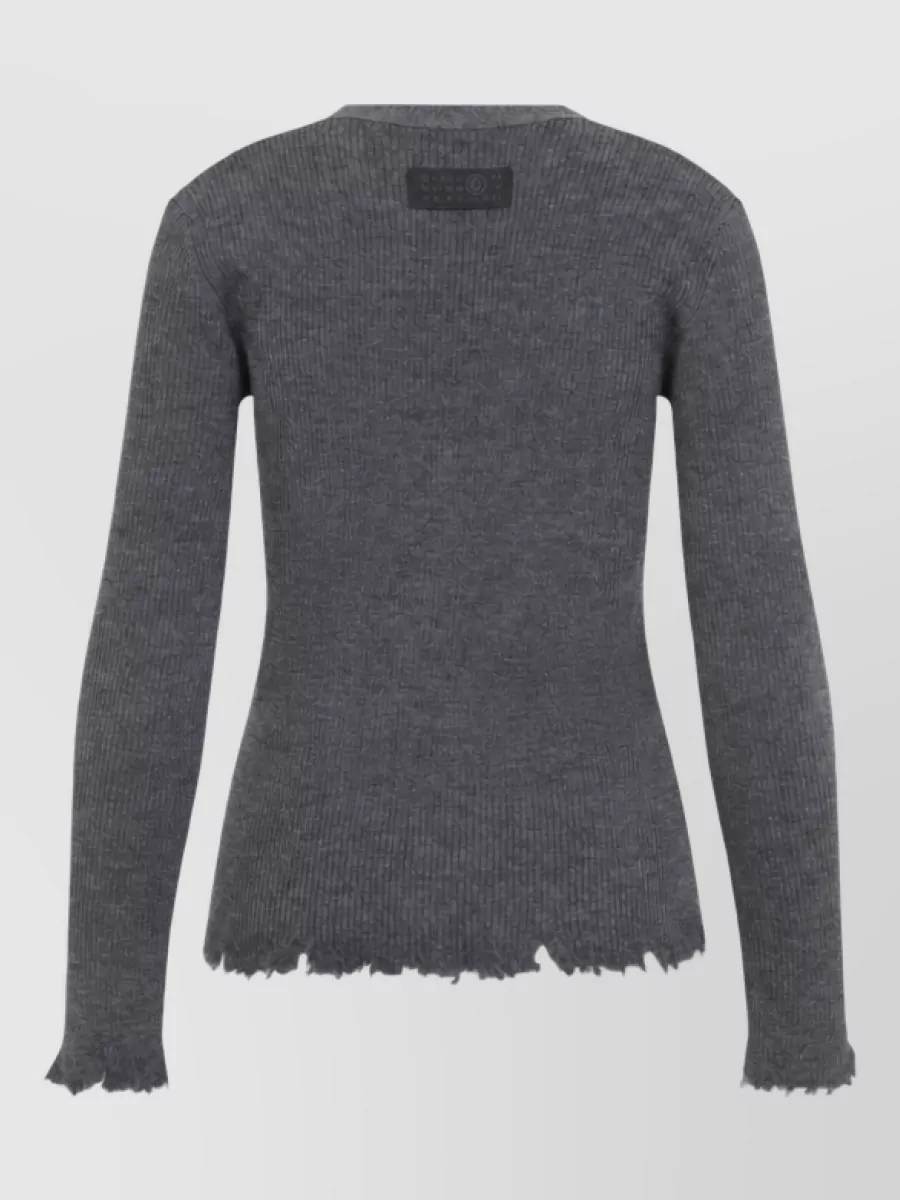 Mm6 Maison Margiela Fine-Knit V-Neck Long-Sleeve Cardigan