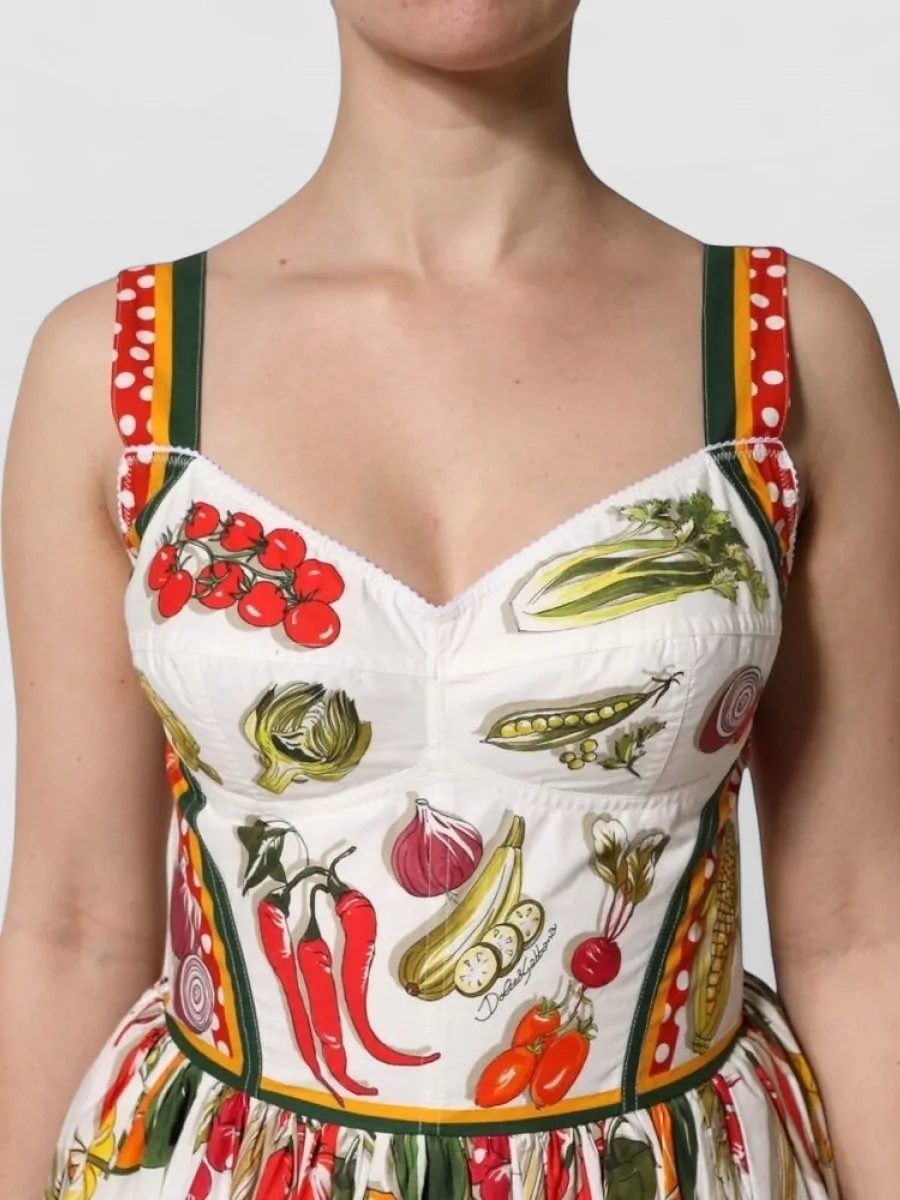 Dolce&Gabbana Cotton Sleeveless Vegetable Print Midi Dress