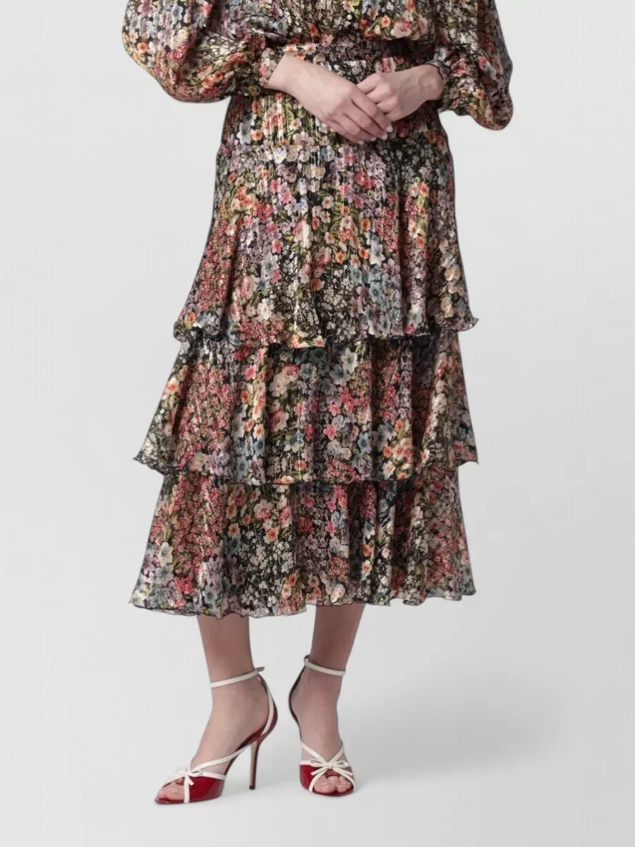 Valentino Silk floral-print tiered asymmetric skirt