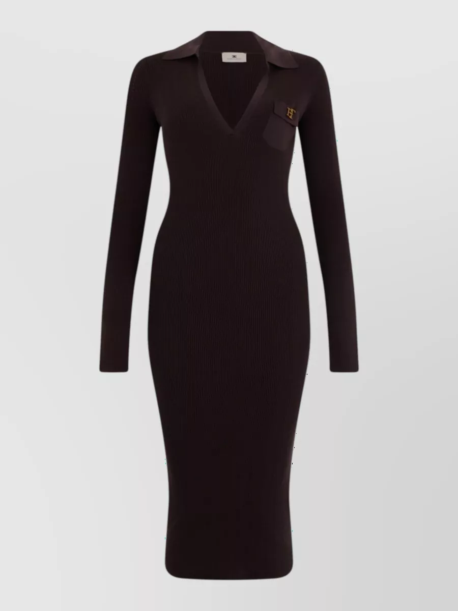 Elisabetta Franchi silk-blend long-sleeve v-neck maxi knit dress