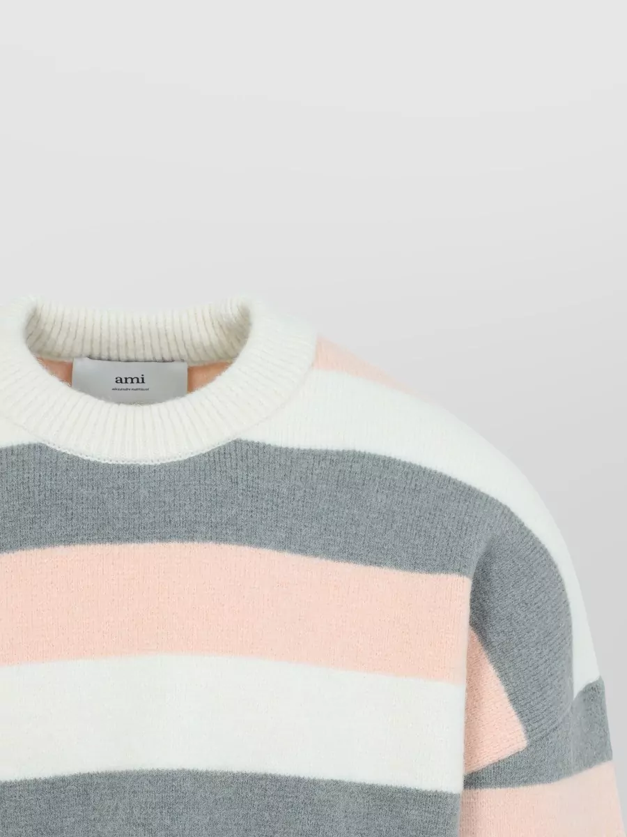 Ami Paris Striped Crew Neck Sweater Long Sleeves