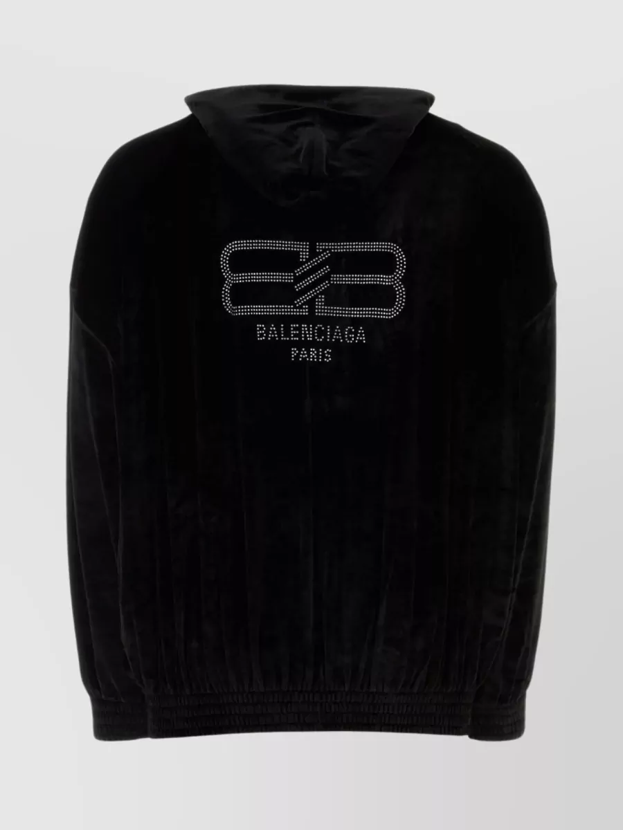 Shop Balenciaga Velvet Hooded Oversize Sweater In Black