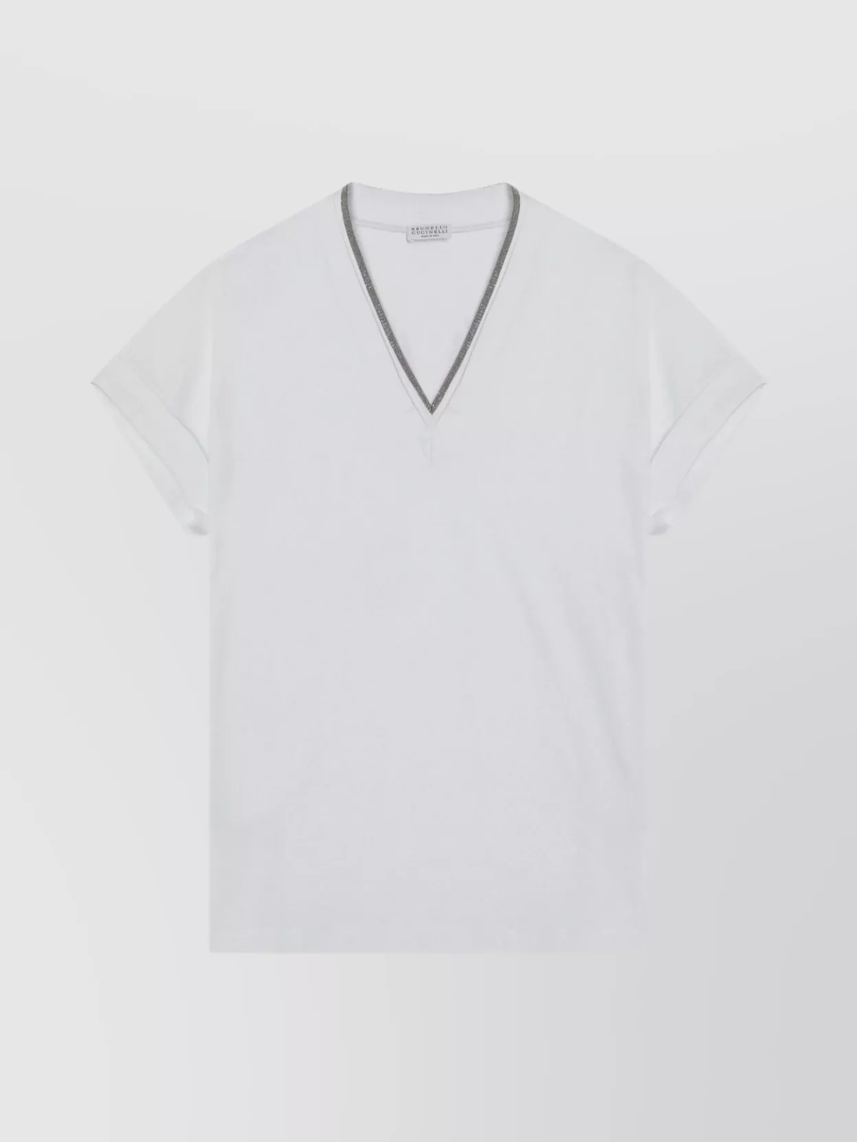 Brunello Cucinelli Cotton T-shirt With V-neck And Contrast Trim In White