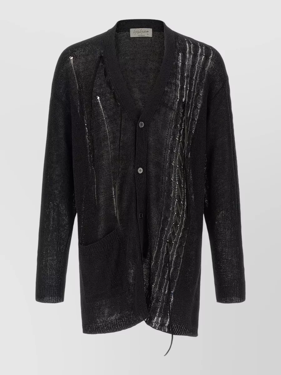 Yohji Yamamoto Linen Cotton V-Neck Long-Sleeve Cardigan
