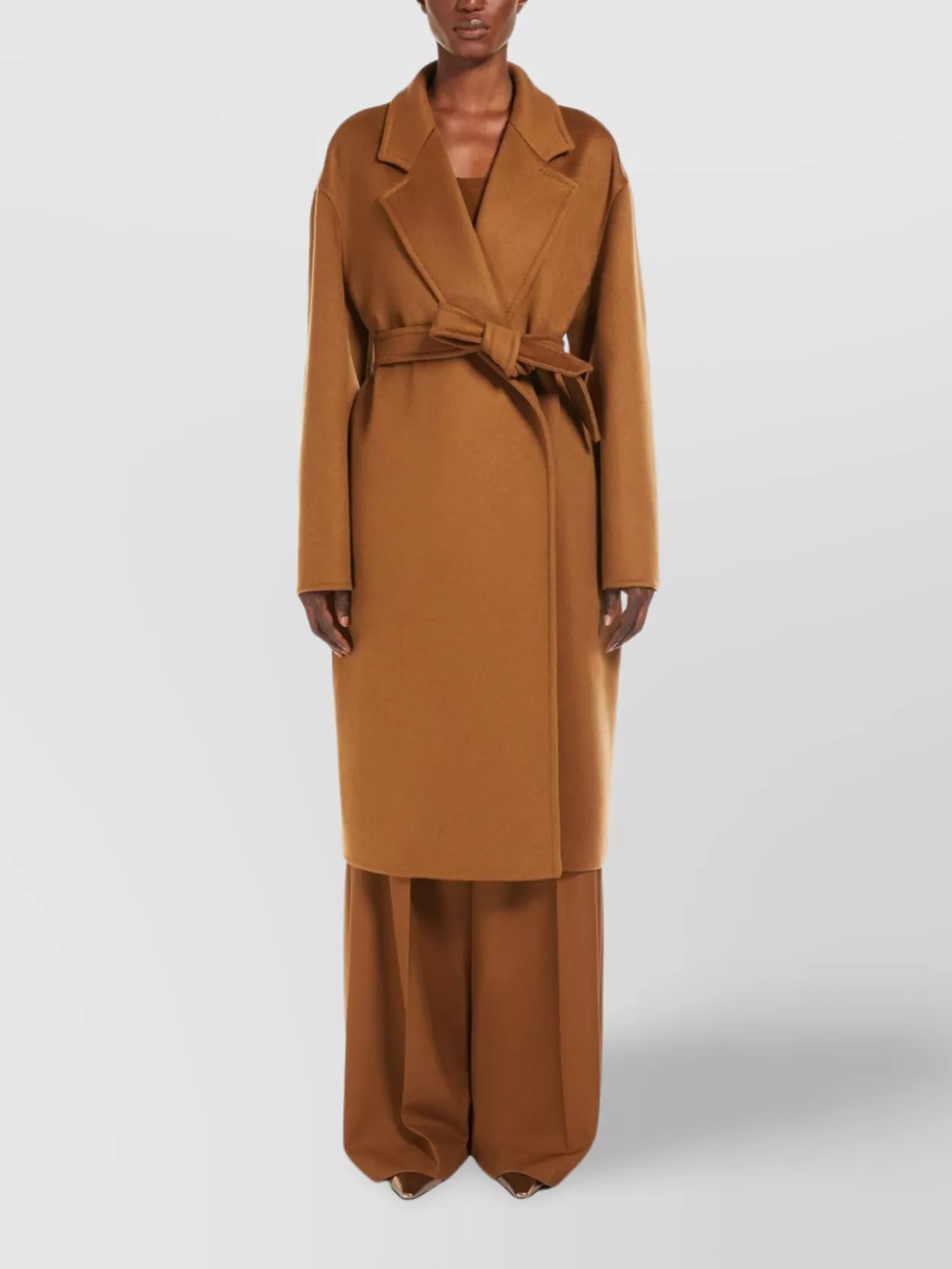 Max Mara Belted Waist Camel Coat With Detachable Belt In Brown