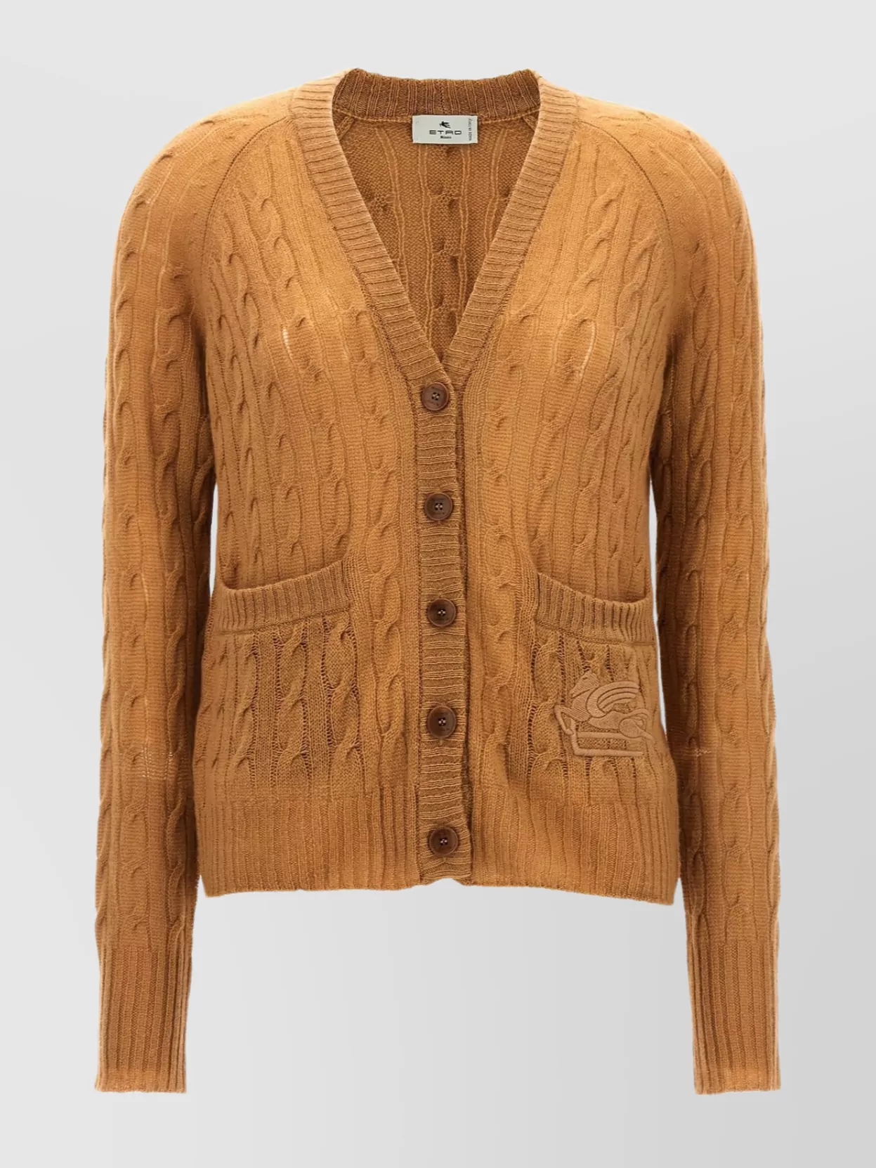Etro Cable Knit Cardigan Ribbed Cuffs In Brown