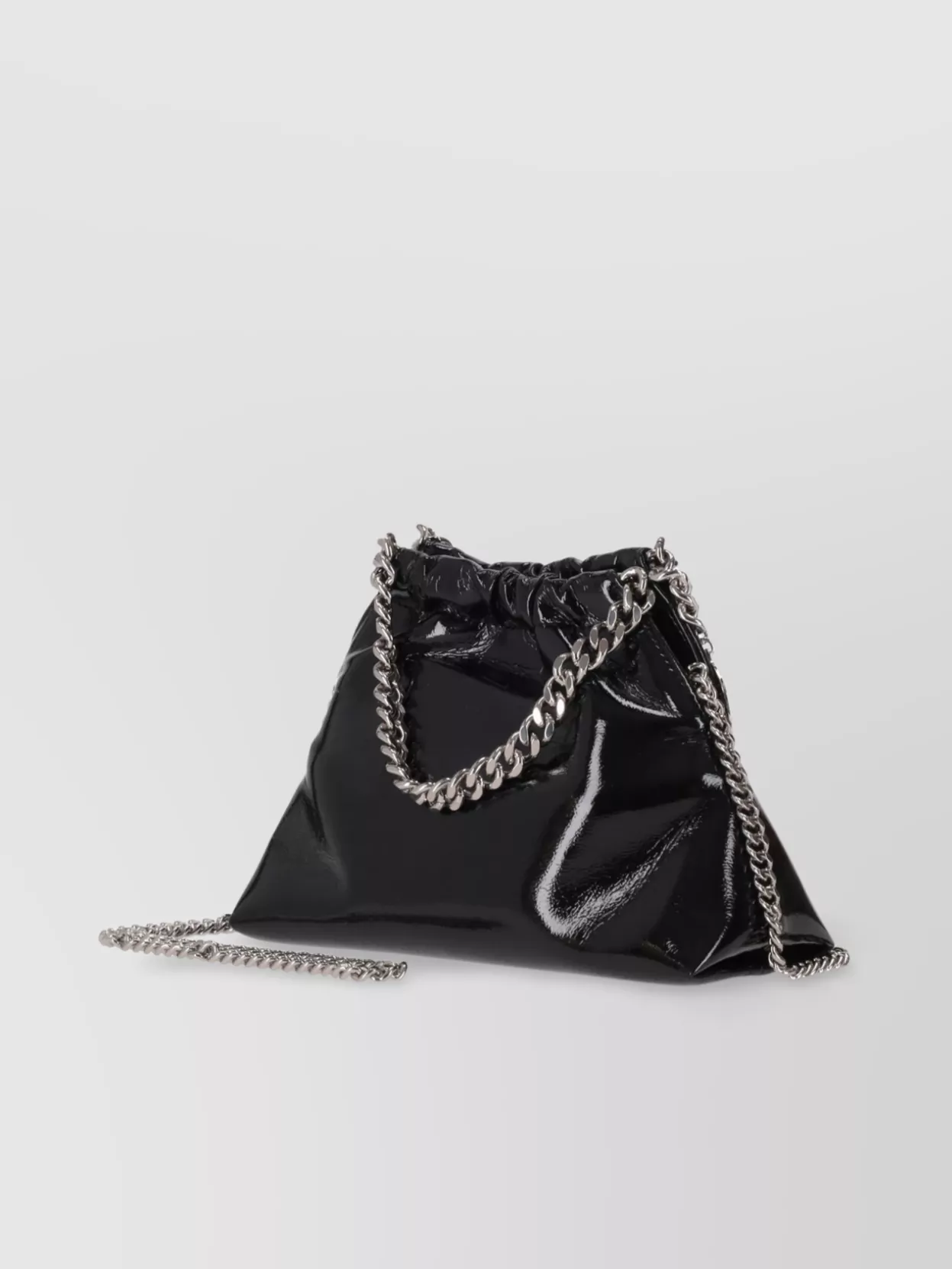 Stella Mccartney Mini Crinkled Patent Drawstring Bag Chain Strap