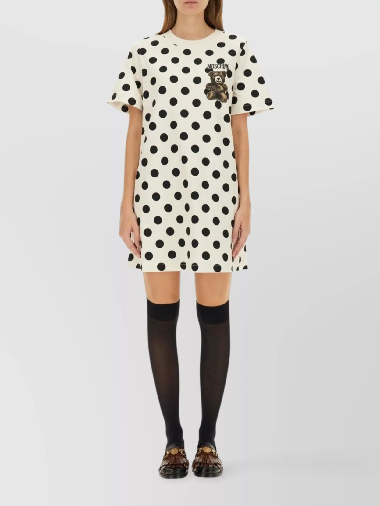 Moschino Polka Dot Graphic Print Short Sleeve Dress In White