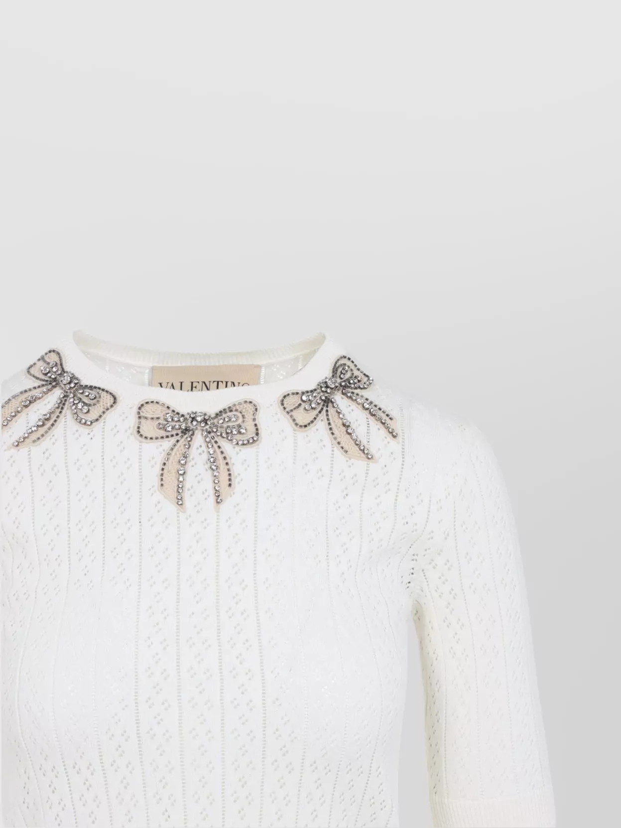 Valentino Crystal Bow Embellished Knit Pullover