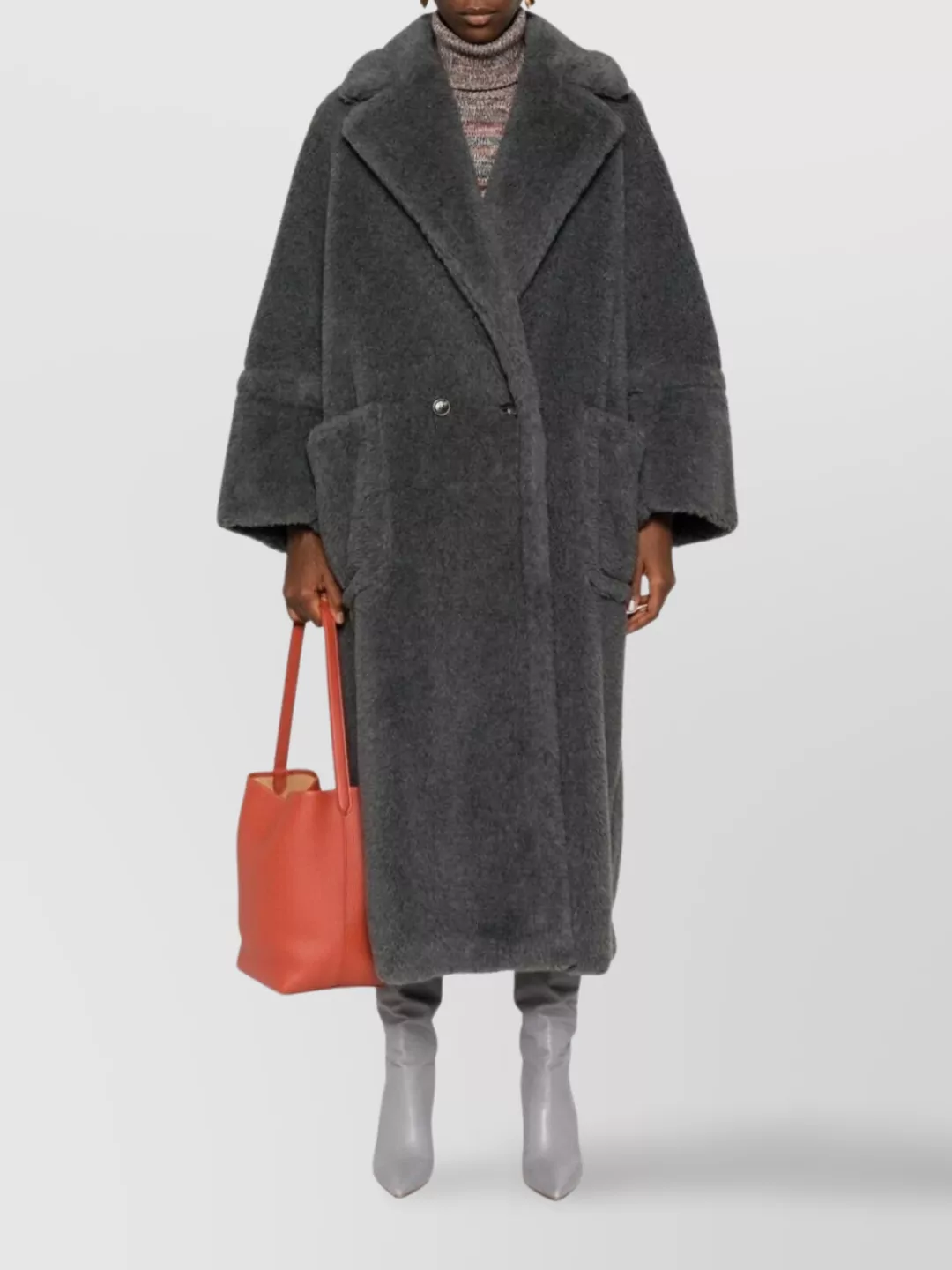 Max Mara Oversized Double-breasted Coat And Pockets In Gray