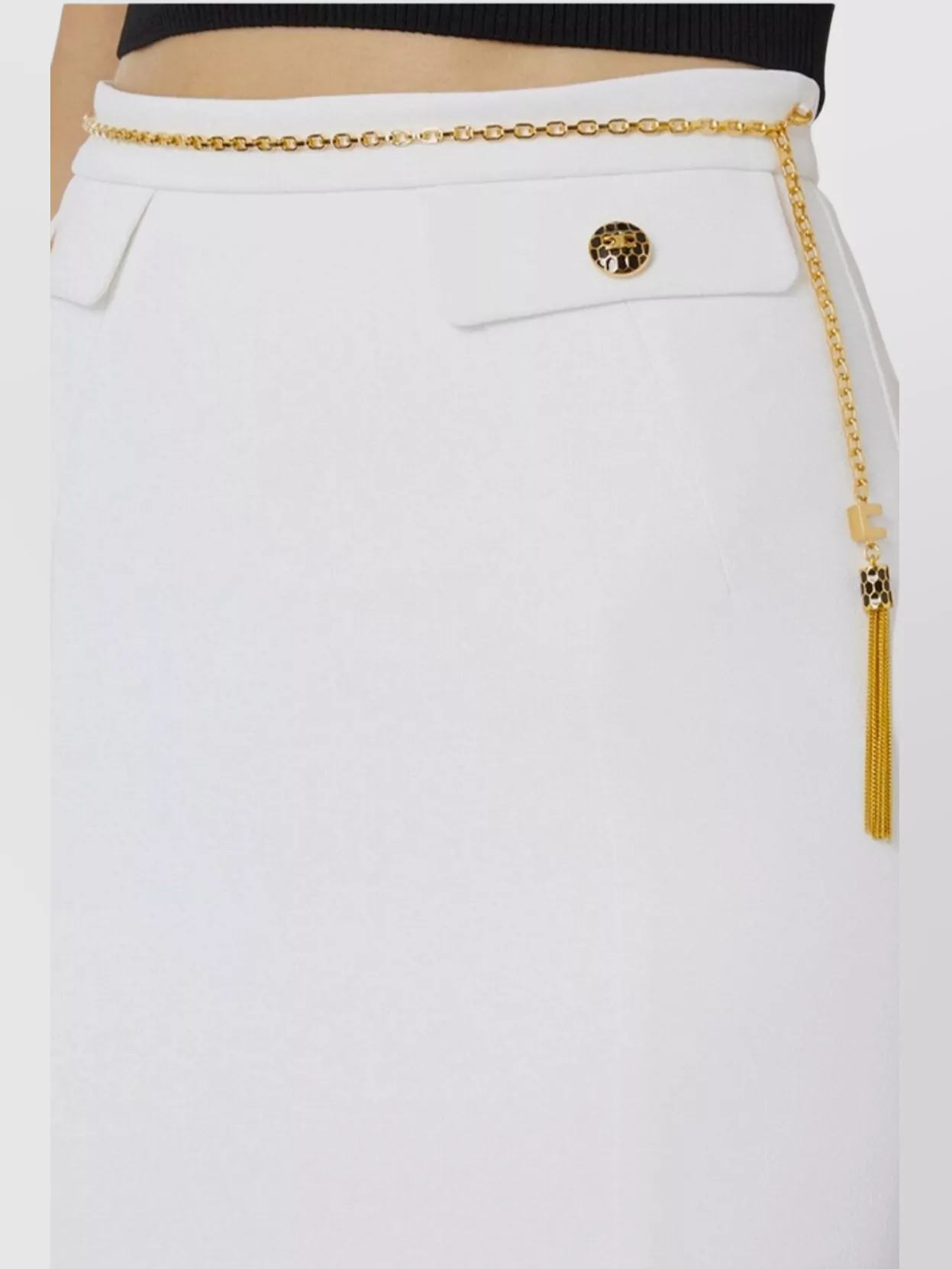 Elisabetta Franchi High-waisted Mini Skirt Gold Button Detail In White