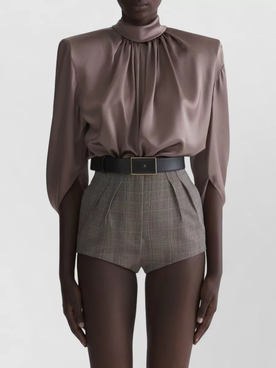 Mugler High Neck Top Belted Waist Draped
