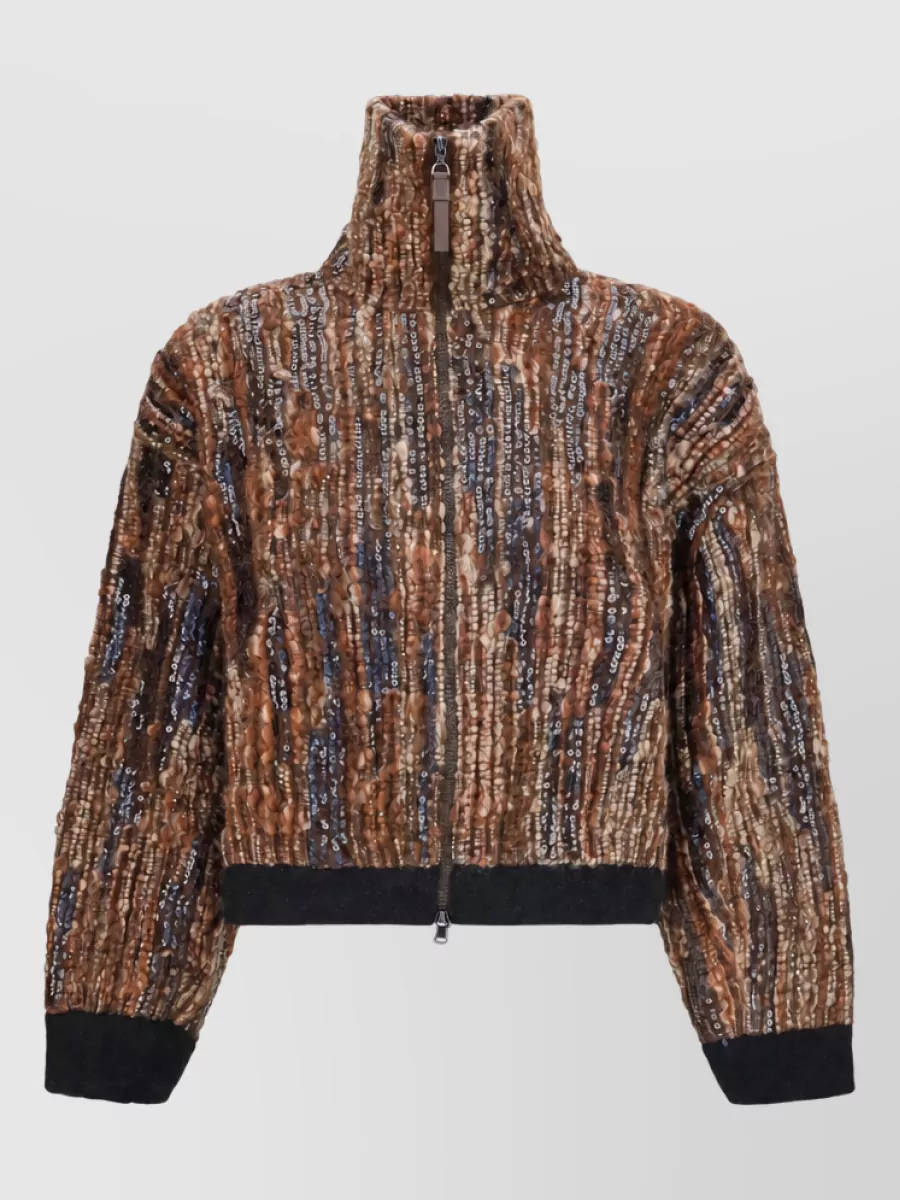 Brunello Cucinelli mohair perforated hooded zip cardigan