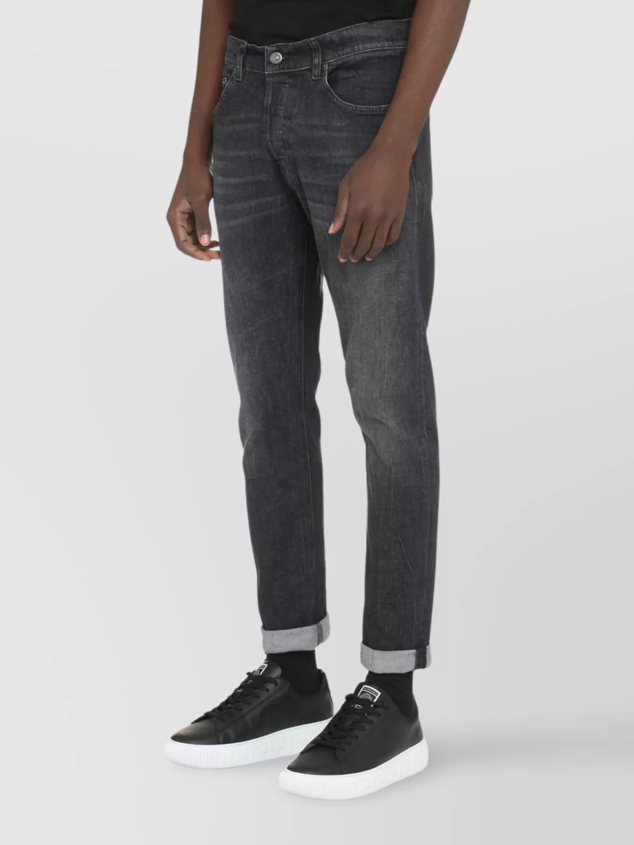 Dondup Stretch Cotton Jeans Roll-up Cuffs In Black