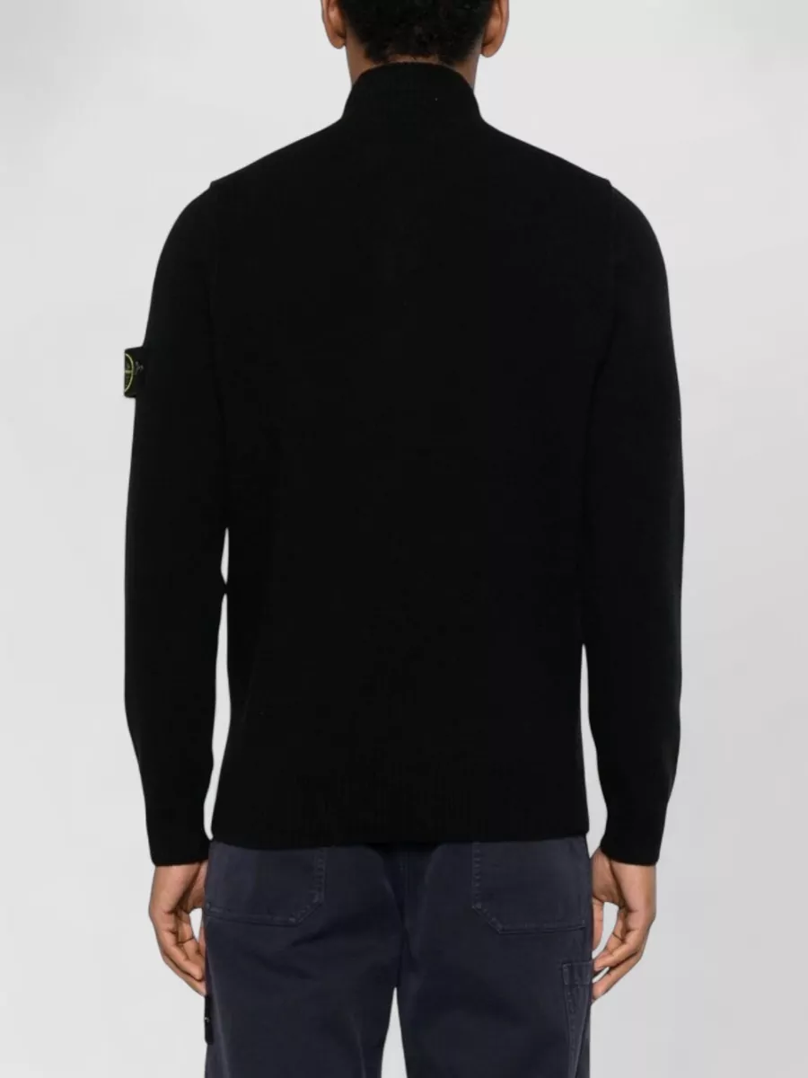 Stone Island Wool-Blend Ribbed Mock-Neck Buttoned Sweater