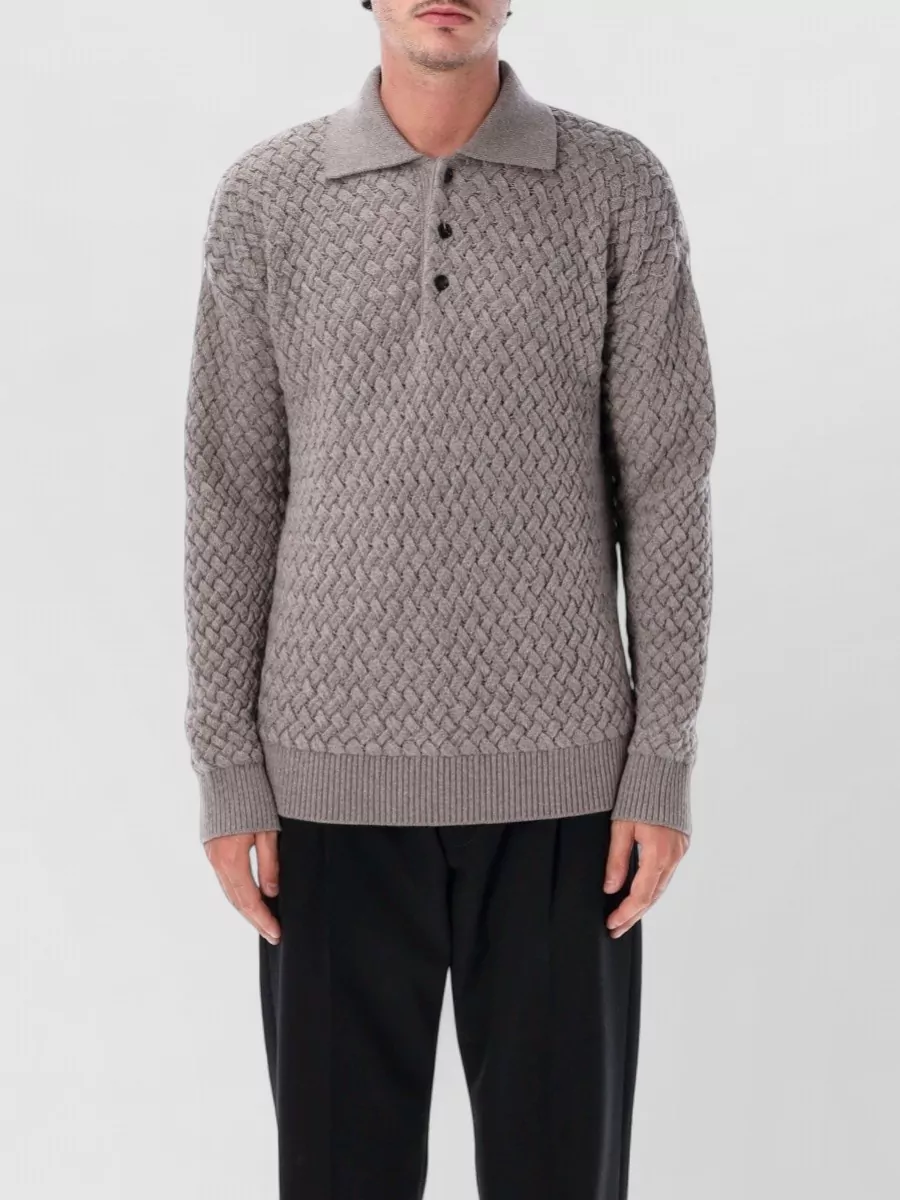 Bottega Veneta wool intrecciato knit long-sleeve polo shirt