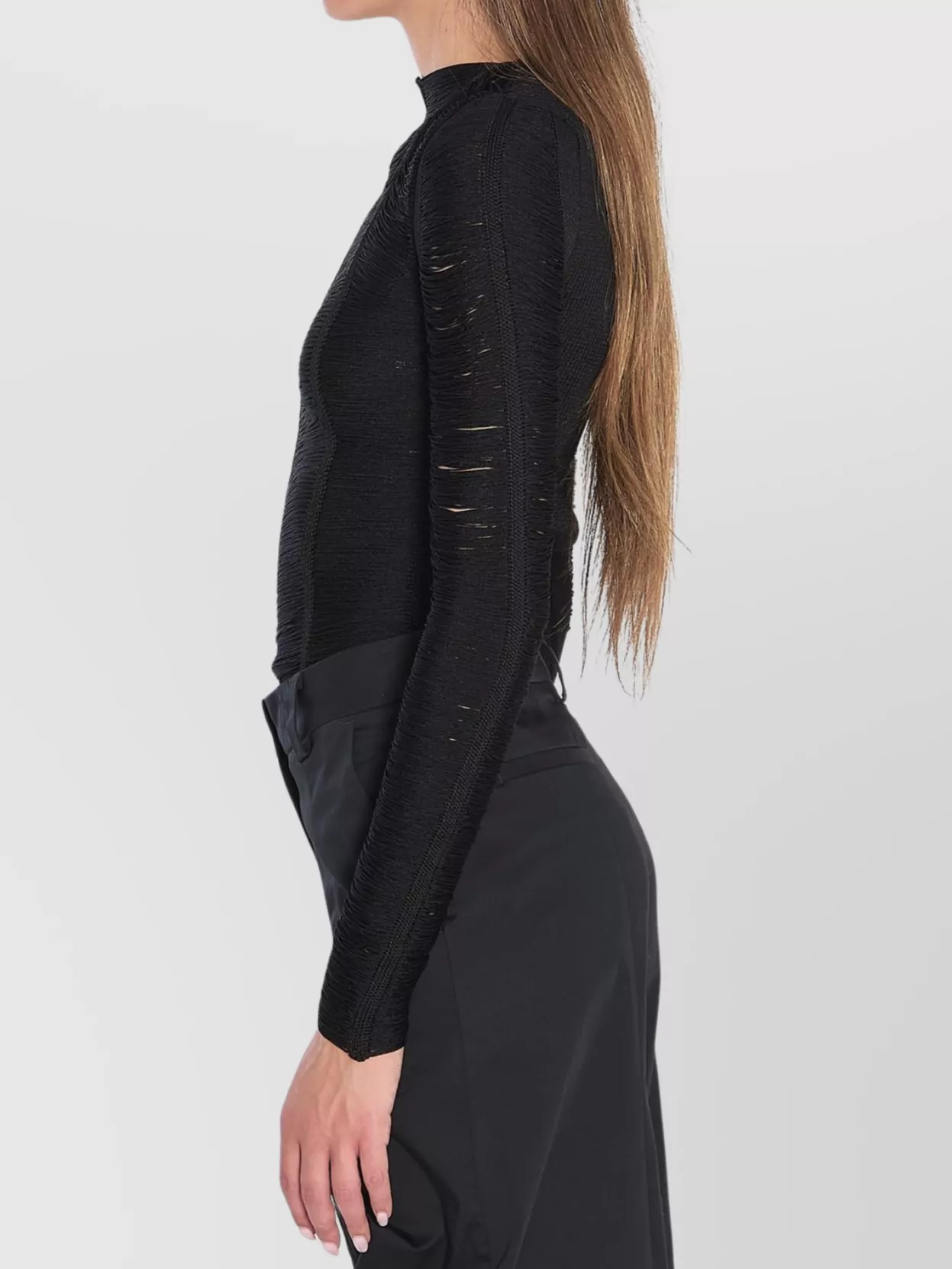 Attico Fringed Viscose Sweater Mesh Back In Black
