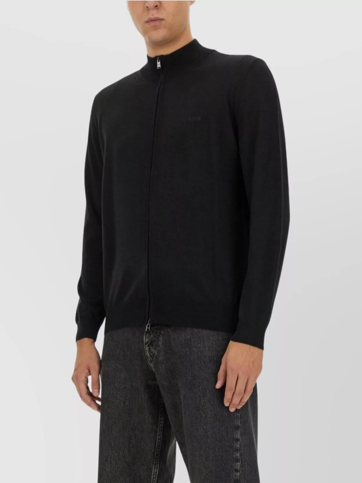 Boss Ribbed Cuff And Hem Knit Cardigan