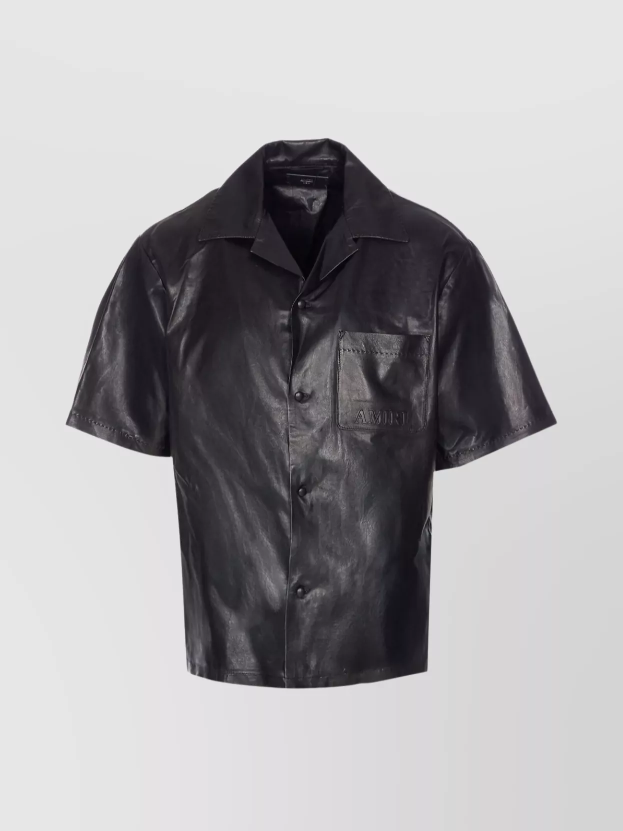 Amiri Short Sleeve Leather Jacket With Chest Pocket In Black