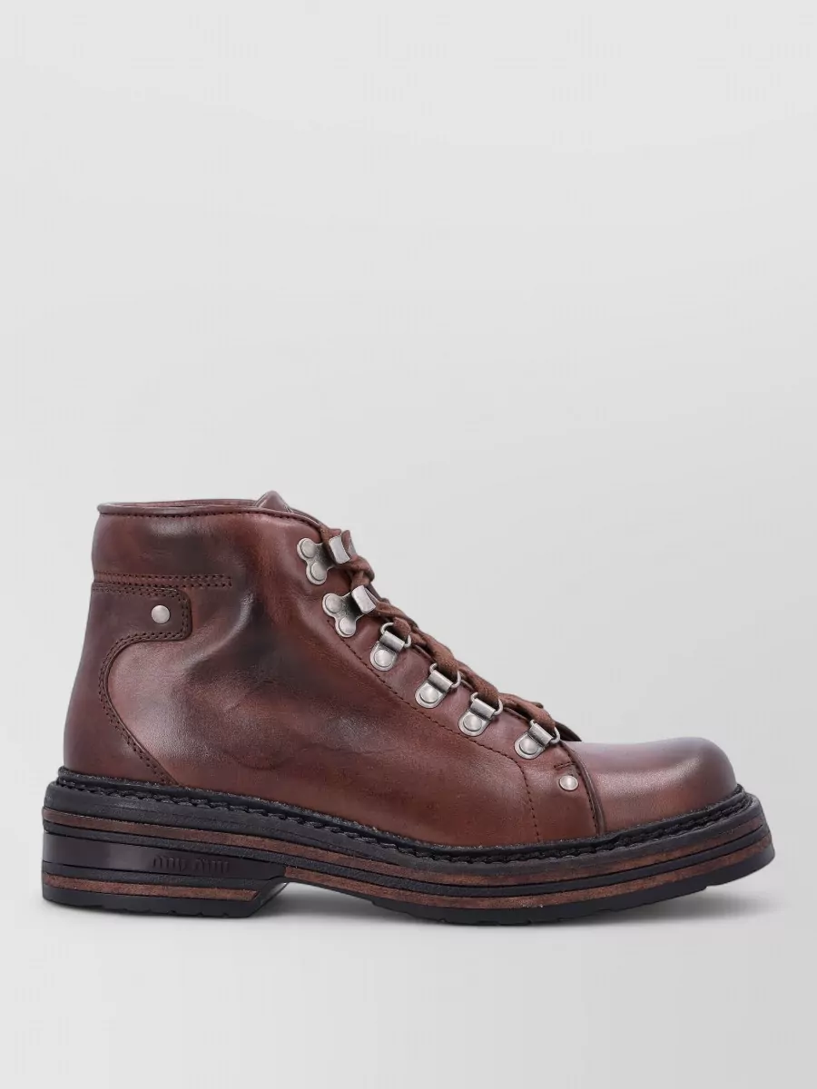Miu Miu Leather Lace-Up Ankle Boots