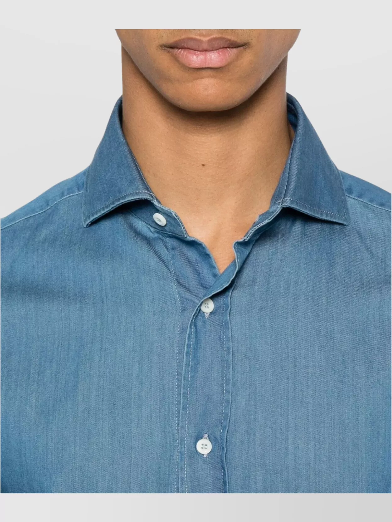 Brunello Cucinelli Long Sleeve Denim Shirt With Curved Hem