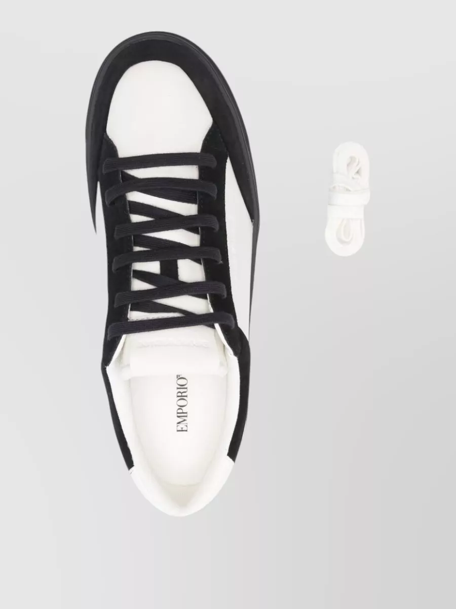 Emporio Armani Leather Sneakers Contrast Panels Flat Sole