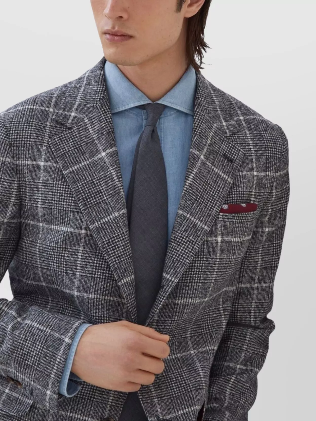 Brunello Cucinelli Deconstructed Wool Jacket Checked Pattern