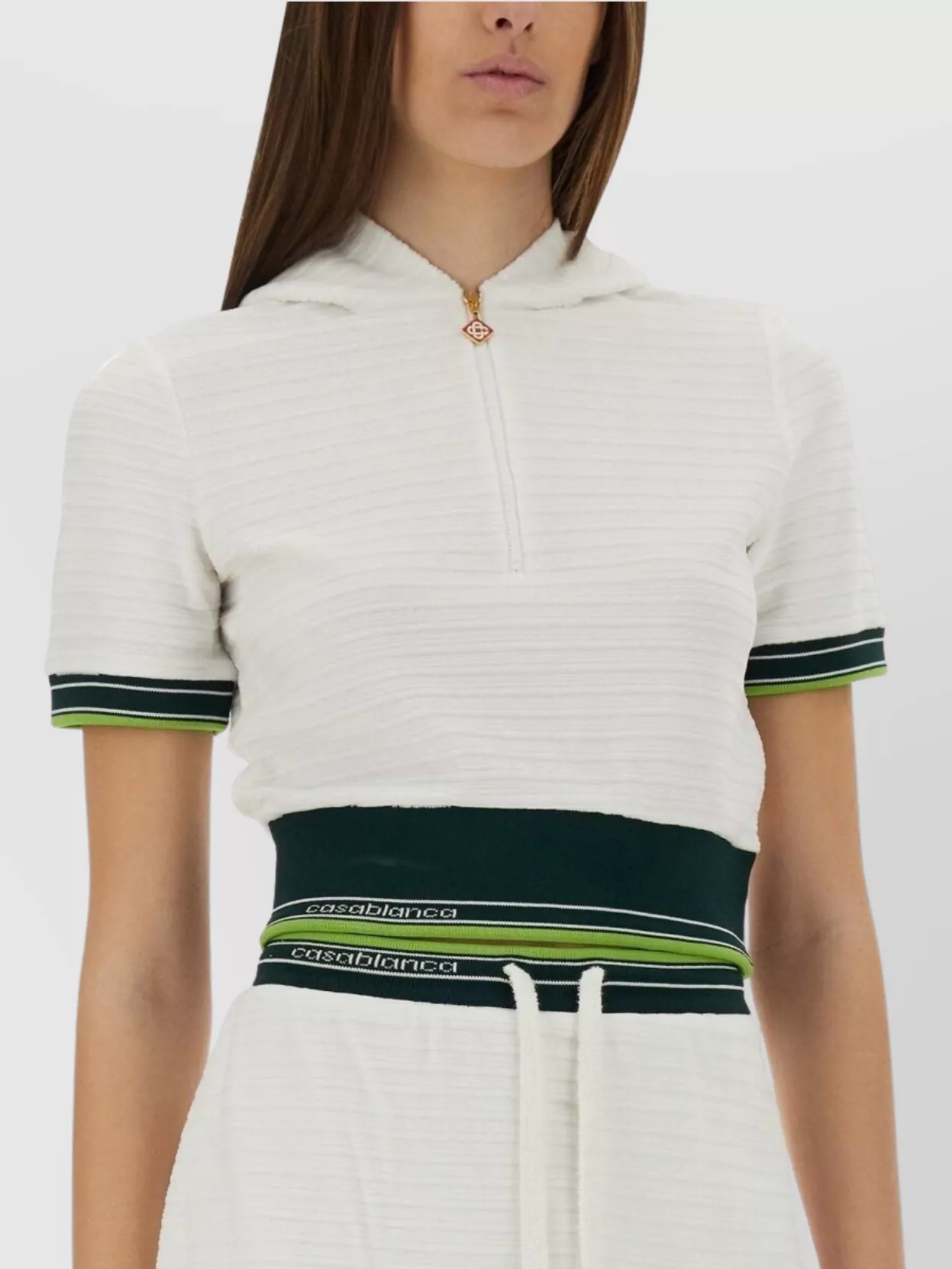 Casablanca Hooded Short Top Striped Trim