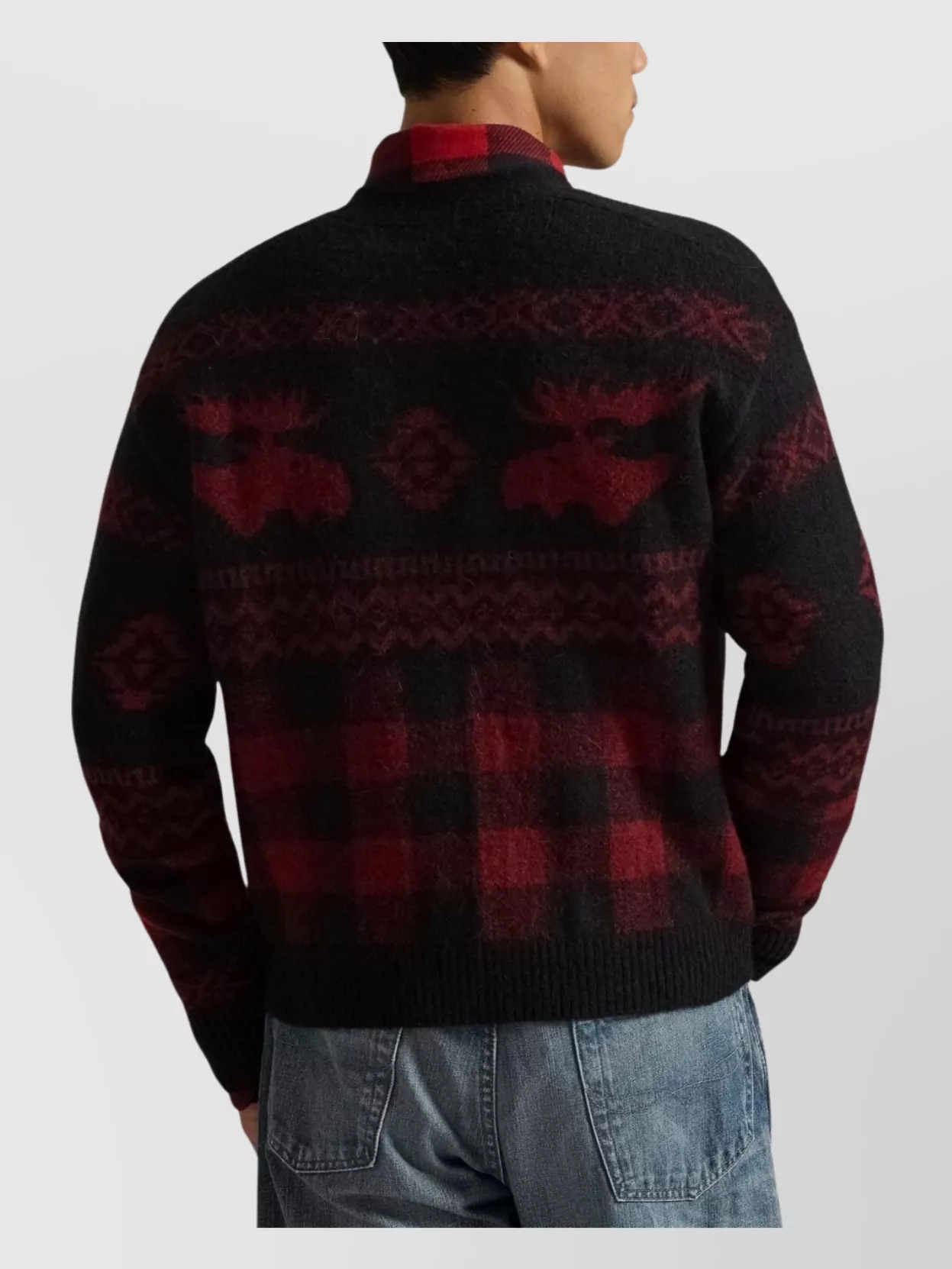 Ralph Lauren Checkered Cardigan With Moose Pattern And Pockets