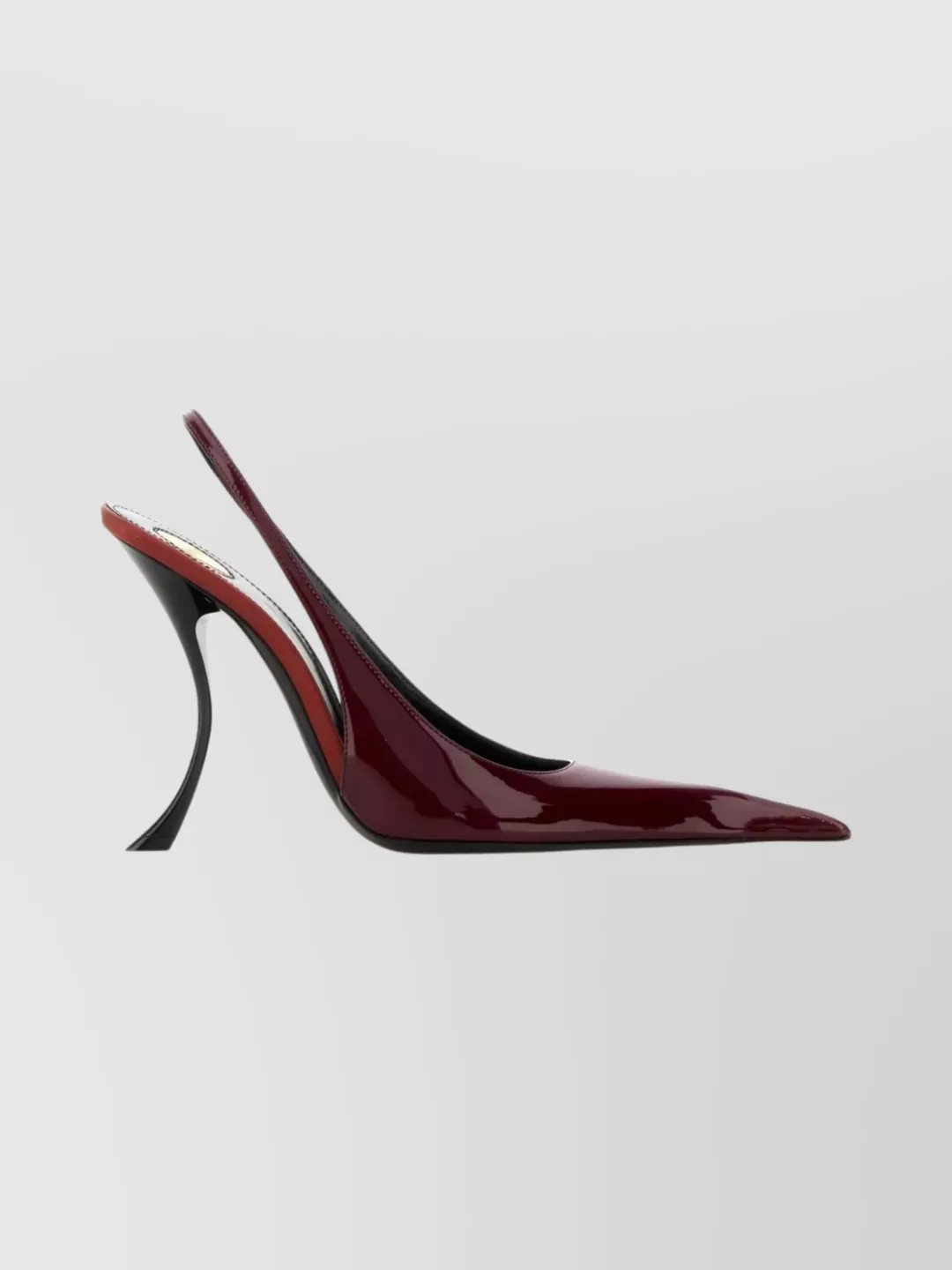 Saint Laurent Leather Pumps With Curved Heel And Glossy Finish In Burgundy