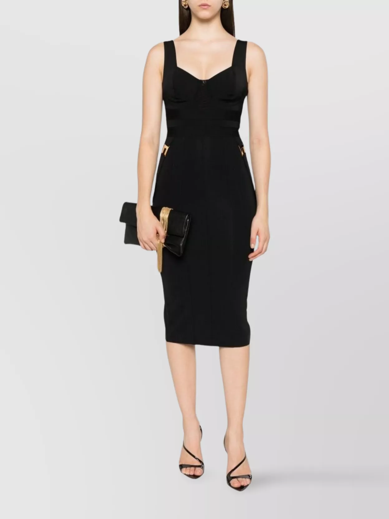 Elisabetta Franchi Fitted Midi Dress With Sweetheart Neckline In Black