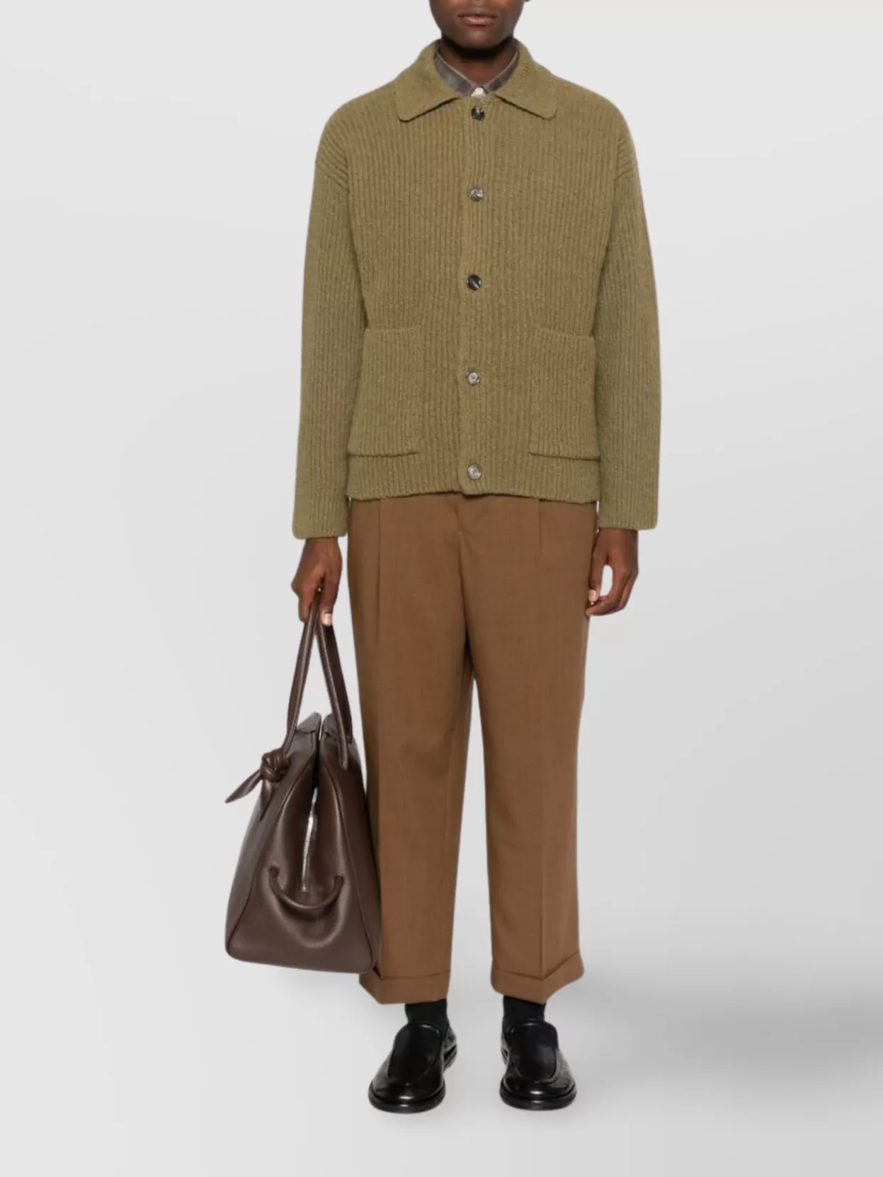 Ami Alexandre Mattiussi Collared Crewneck Sweater Ribbed Texture In Green