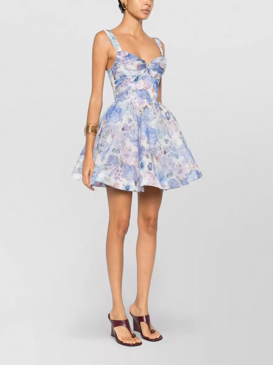 Zimmermann Silk Linen Floral-Print Draped Sleeveless Mini Dress