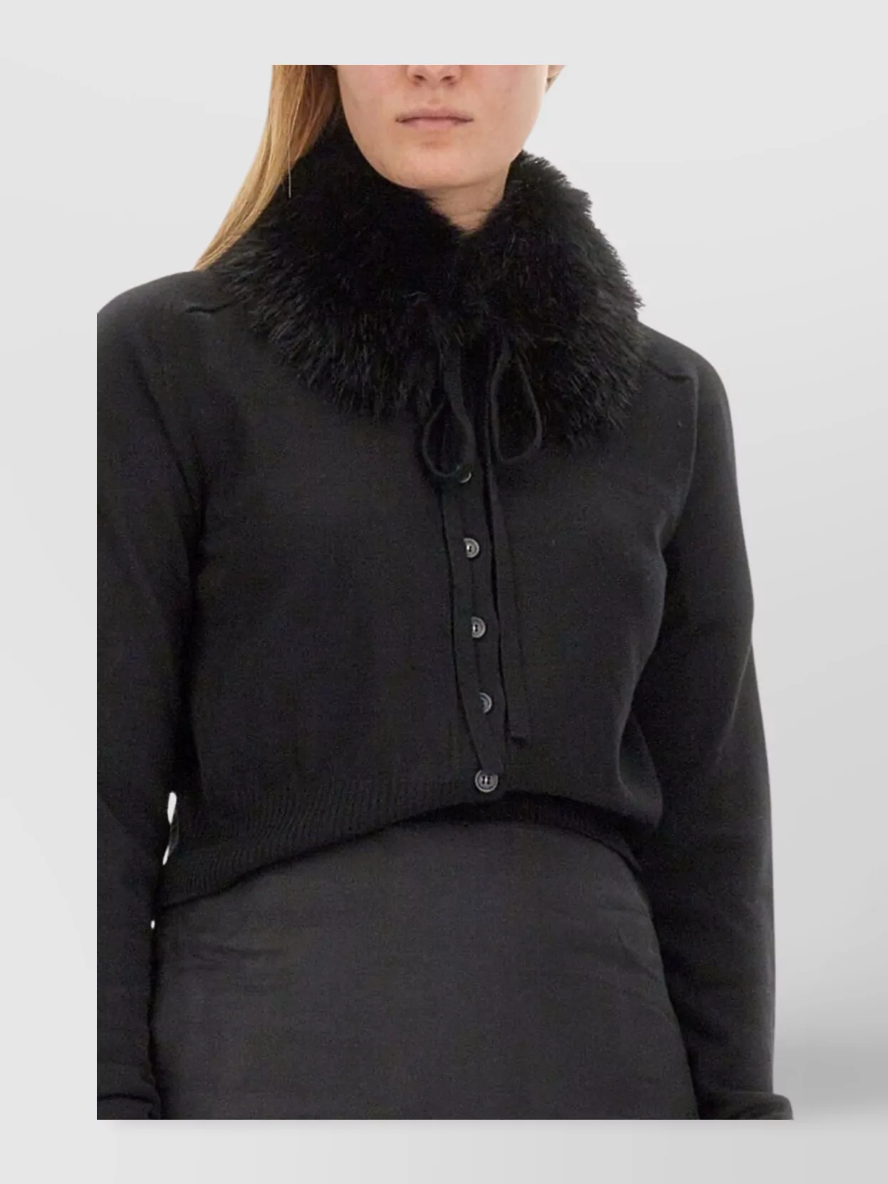 Sportmax Cropped Knit Shirt With Faux Fur Collar In Black