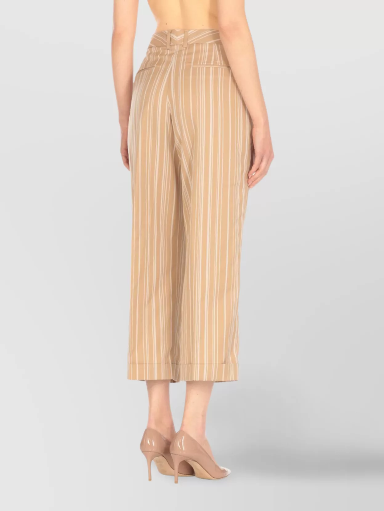 Pt Torino Striped Cotton Linen Cropped Pants