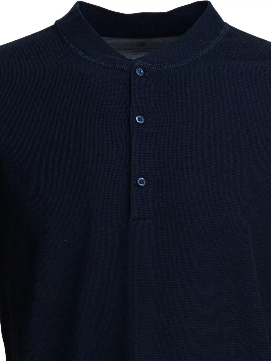 Brunello Cucinelli Long Sleeve Knit Top With Ribbed Collar