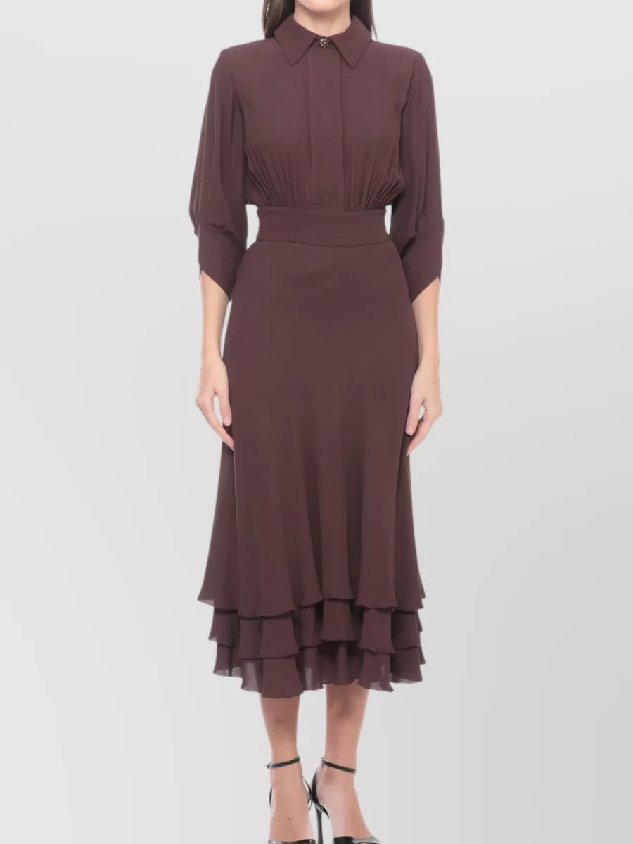Elisabetta Franchi Viscose Long Sleeve Lace-Waist Midi Dress