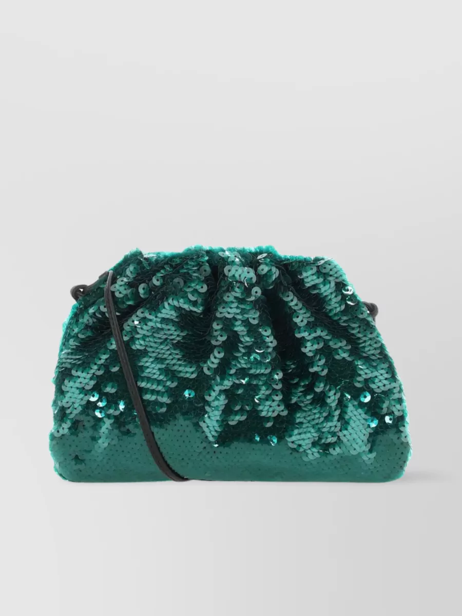 Shop Bottega Veneta Detachable Strap Mini Sequined Pouch In Green