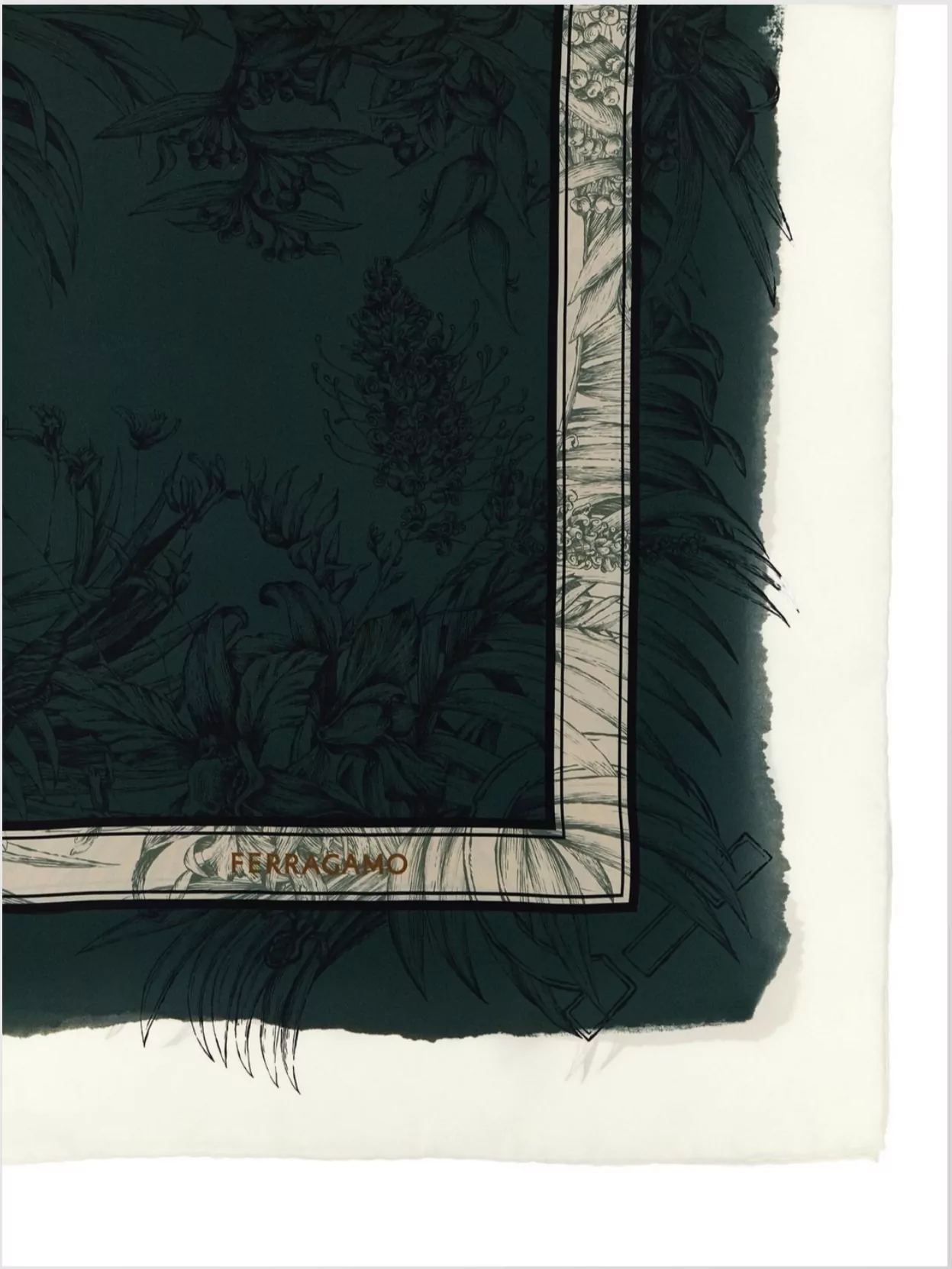 Ferragamo Lightweight Floral Print Square Scarf With Rolled Edges In Green