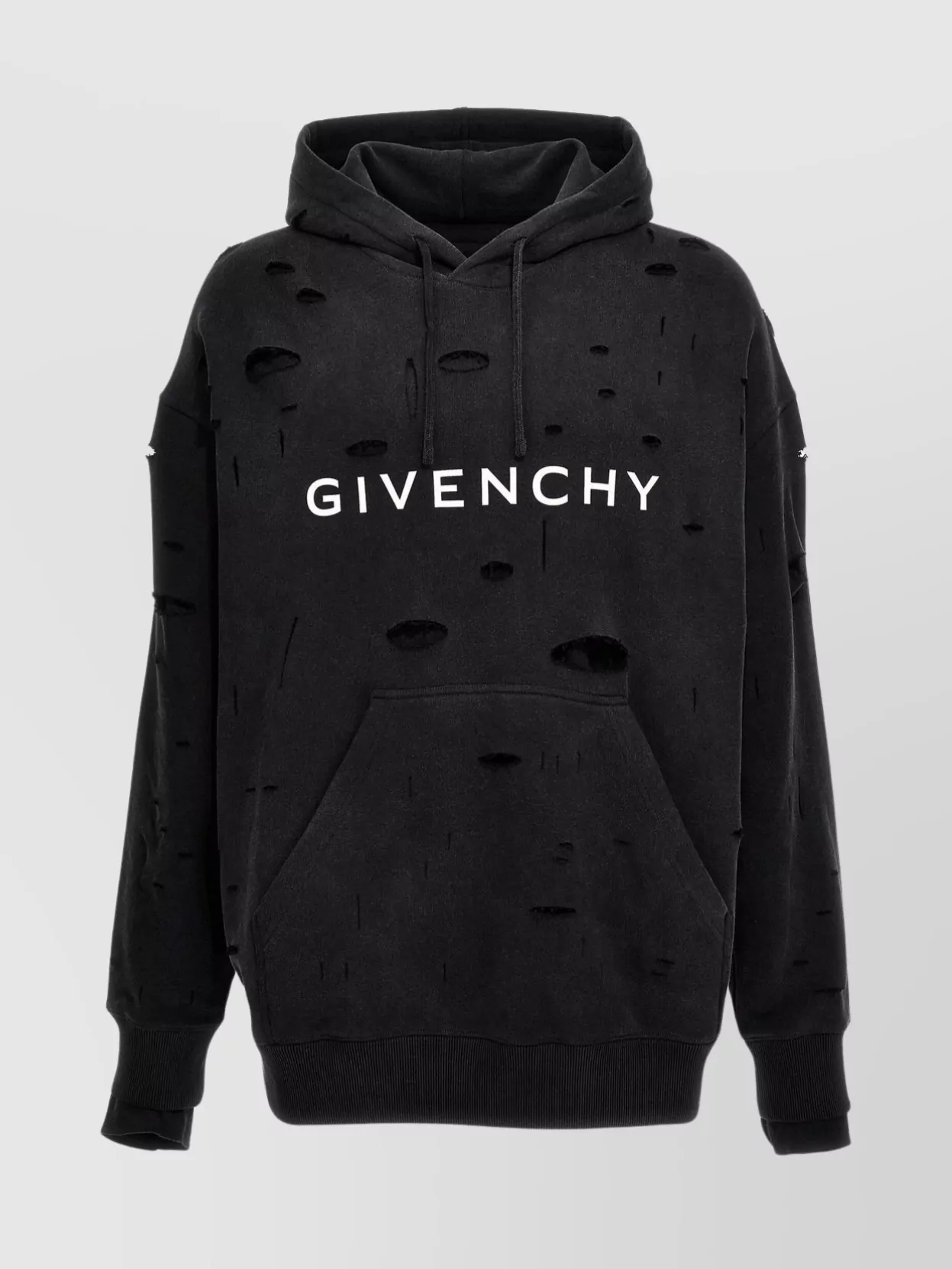 Givenchy Distressed Drawstring Hood Logo Hoodie In Black
