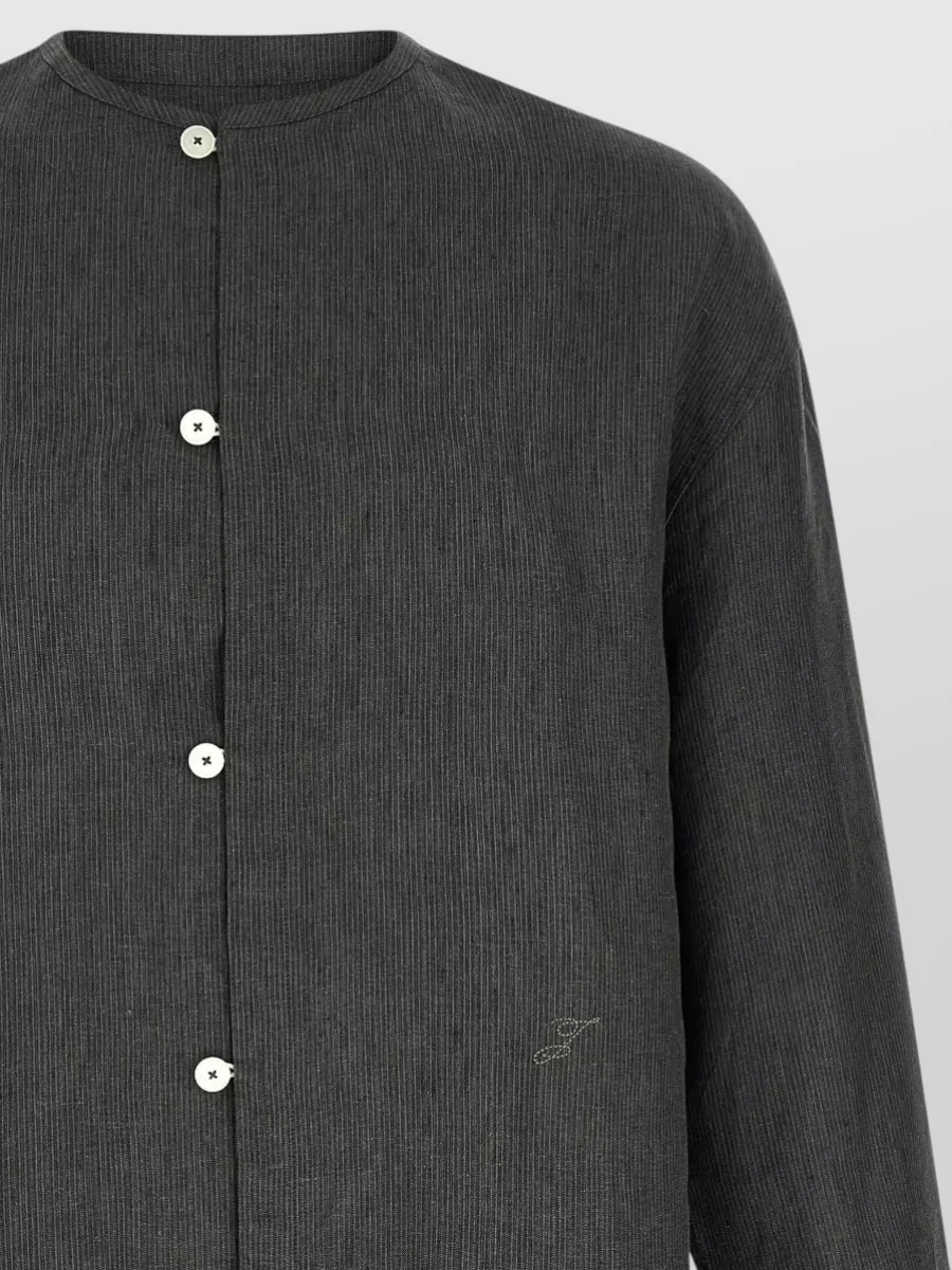 Jacquemus Linen Micro-Striped Long-Sleeve Shirt