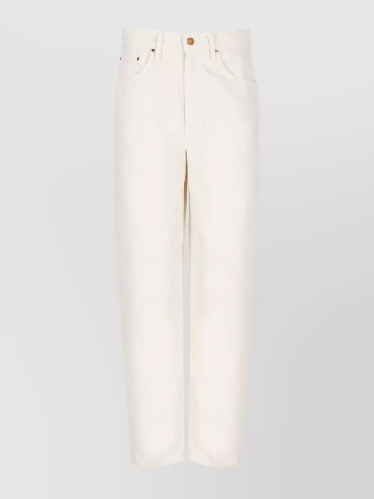 Mother Straight Cotton Blend Trousers With Five Pockets In White