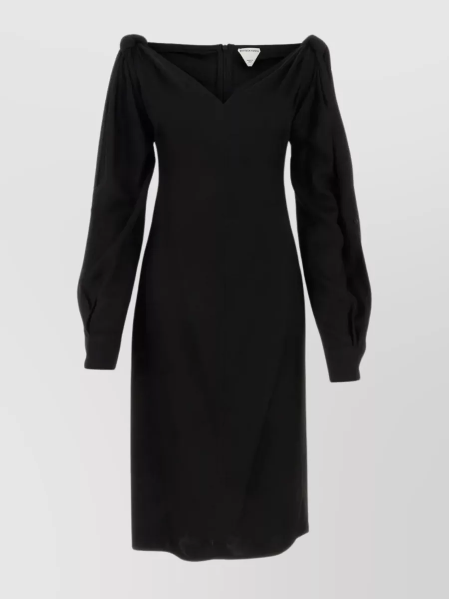Shop Bottega Veneta Viscose Dress With Back Slit And V Neckline In Black