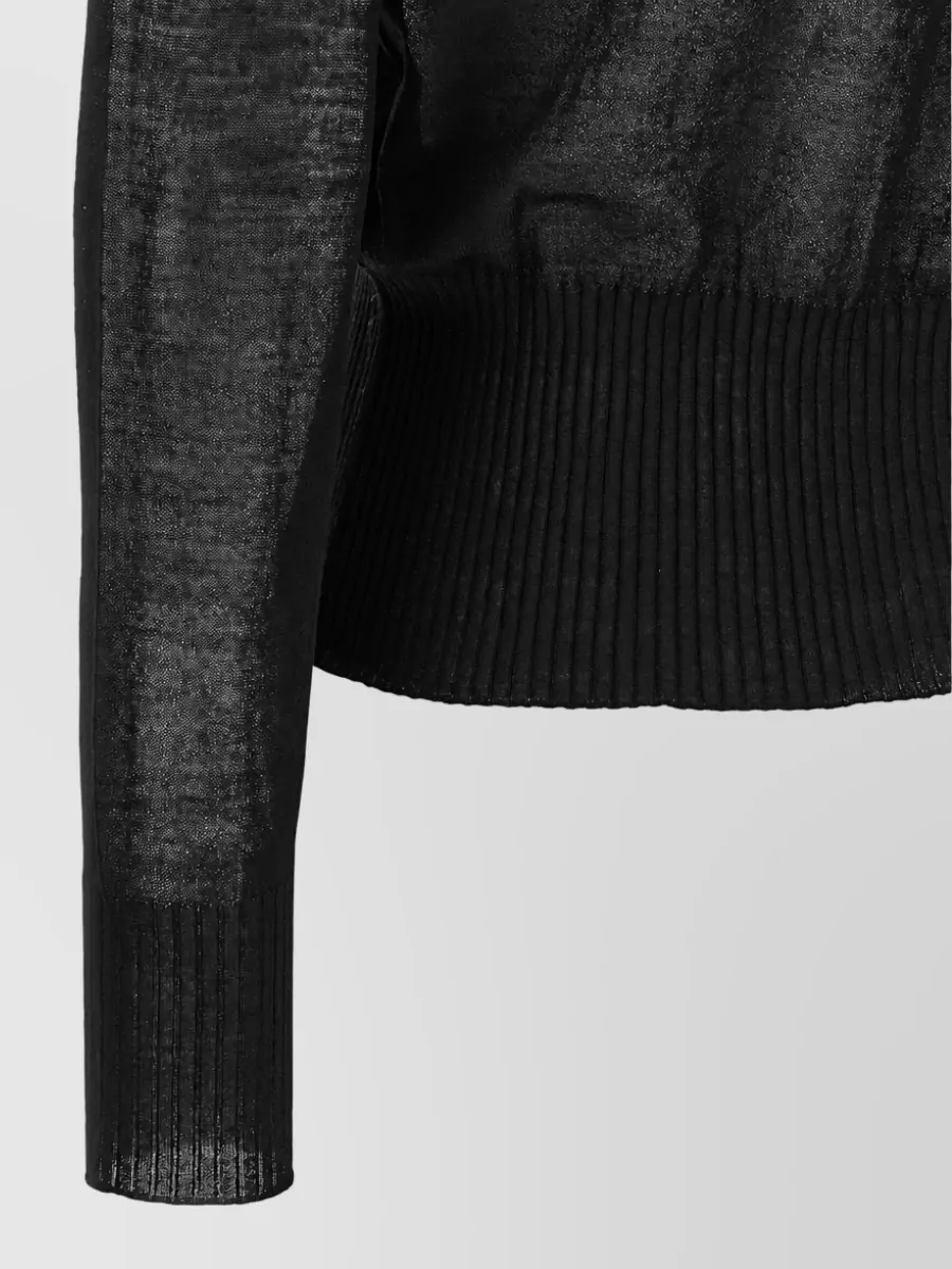 Nude Wool Fine-Knit Ruffle V-Neck Cardigan