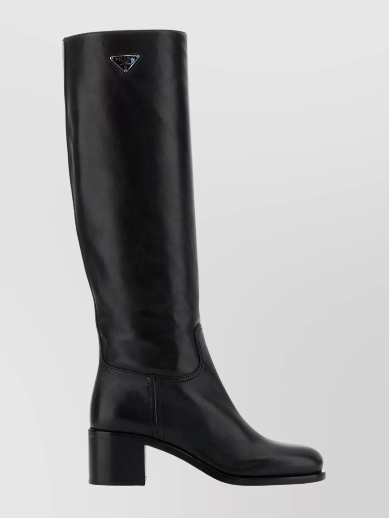 Prada Knee-high Leather Block Heel Boots In Black