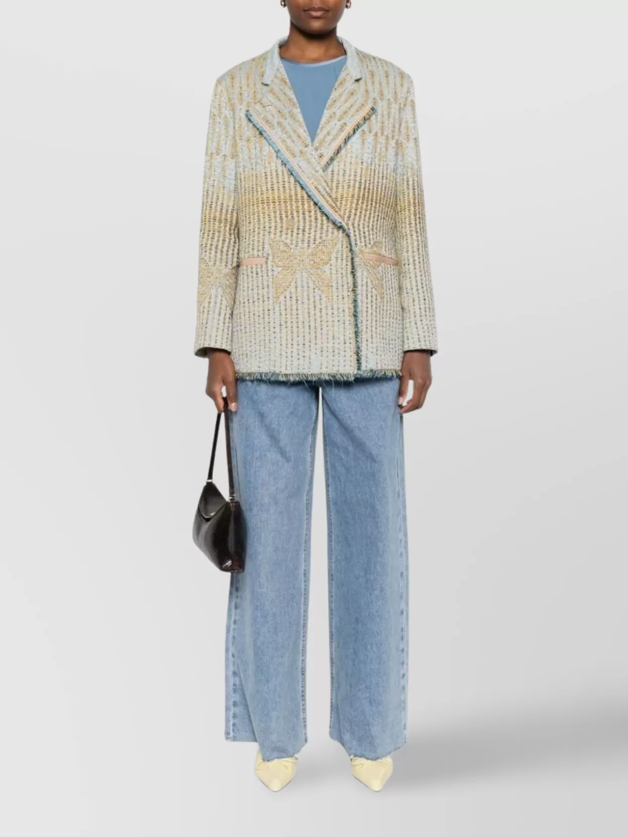 Forte Forte Textured Jacquard Blazer With Notched Lapel And Frayed Edges In Neutral