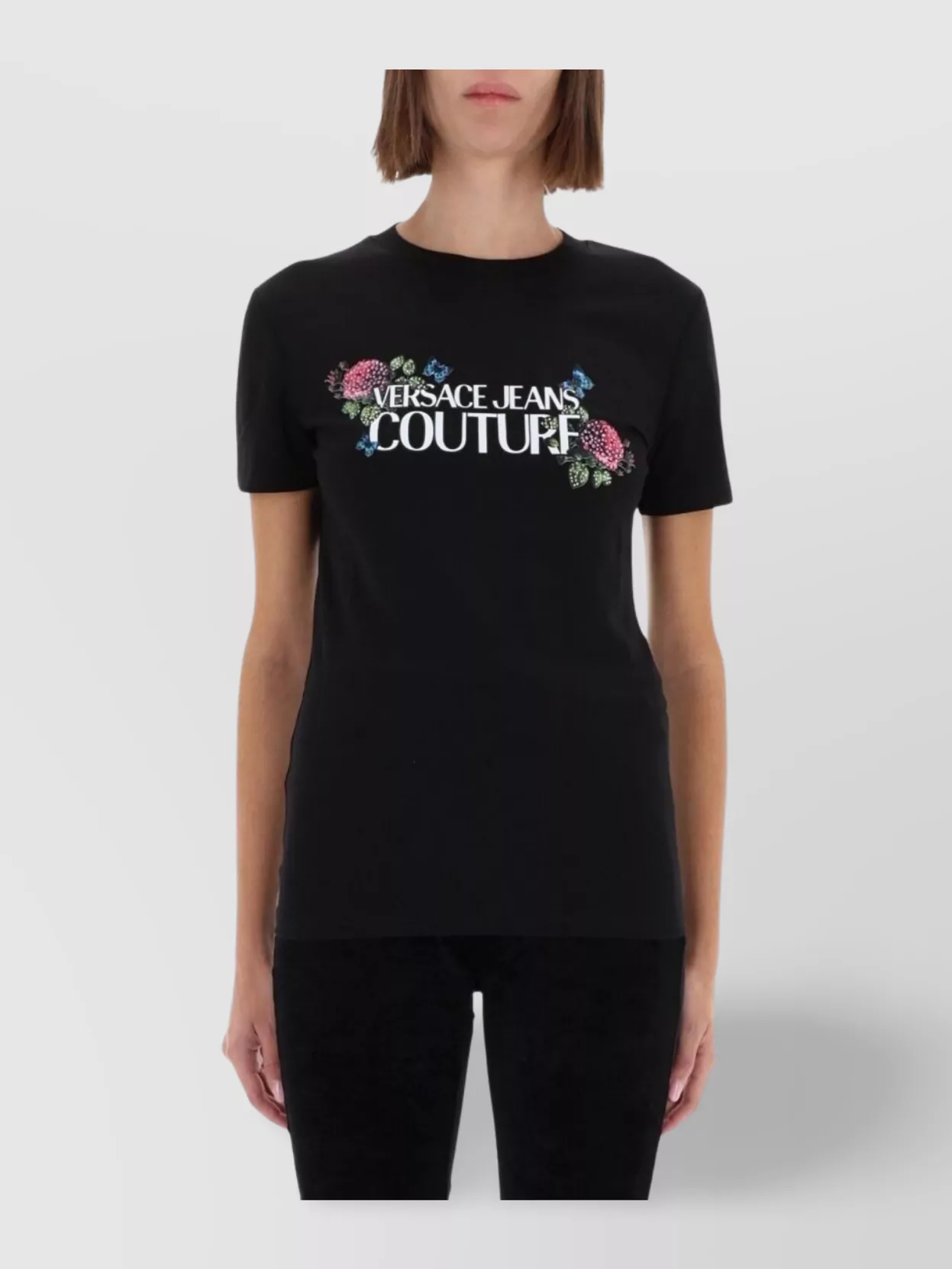 Versace Jeans Couture Floral Print Short Sleeve Crew Neck Top