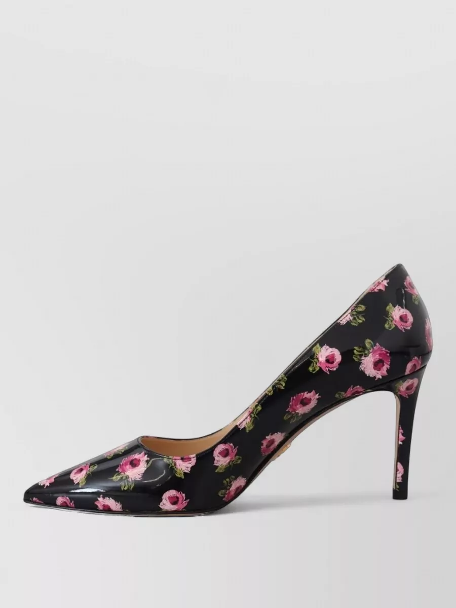 Prada Leather Floral-Print Stiletto Pumps